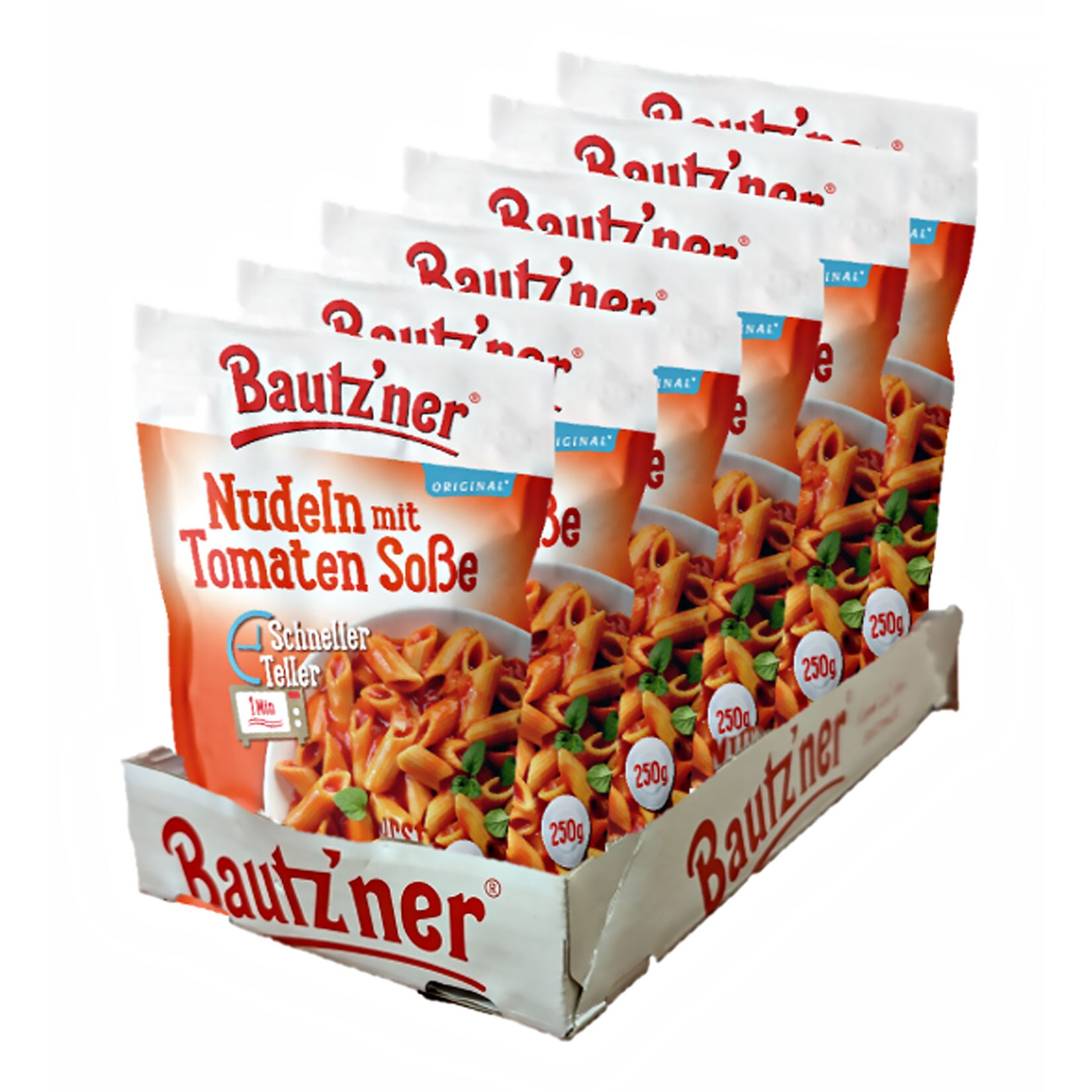 Bautz'ner "Schneller Teller Nudeln" in Tomatensauce 250ml Beutel, 6er Pack - Bild 1