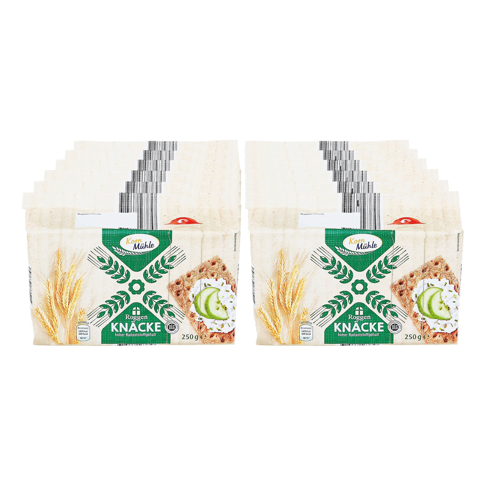 Korn Mühle Knäckebrot Roggen 250 g, 12er Pack | 04316268710329