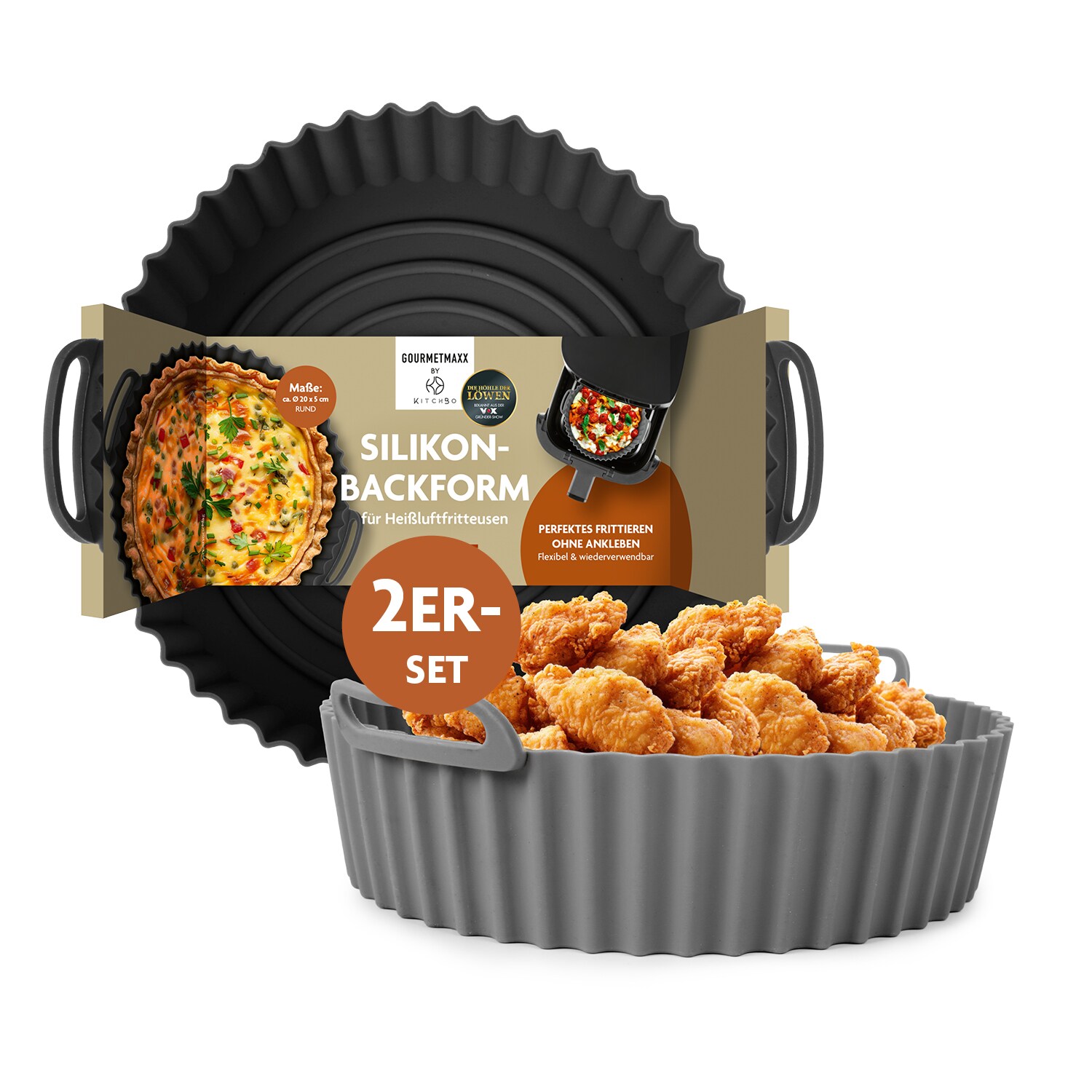 KitchBo Silikonform 20x20x5 cm schwarz/grau rund