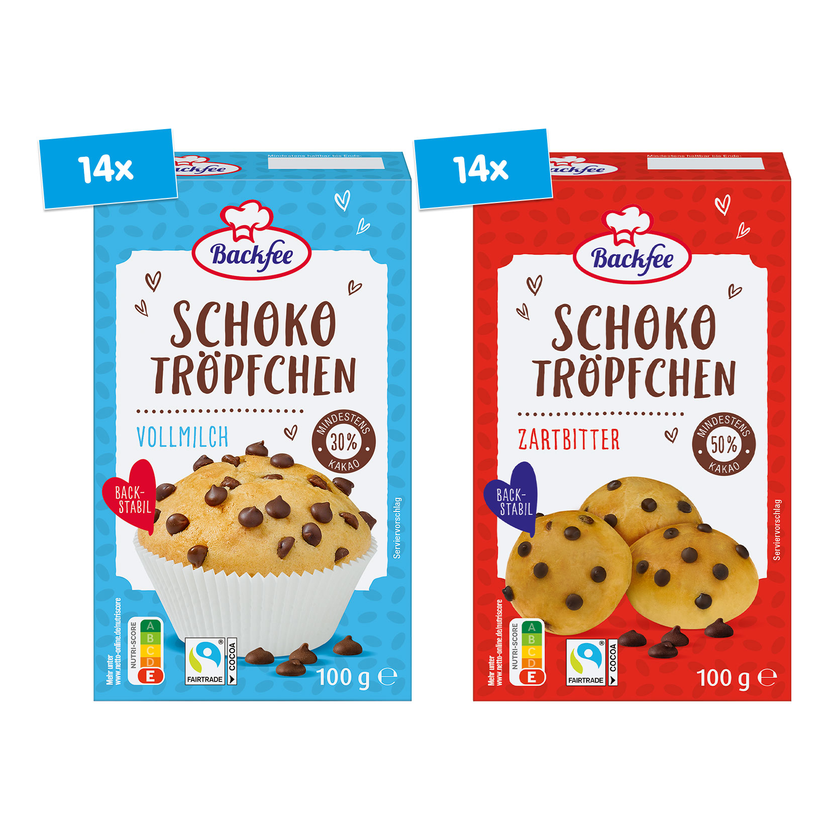 Backfee Schoko-Tr&ouml;pfchen versch. Sorten 100 g, 28er Pack - Bild 1