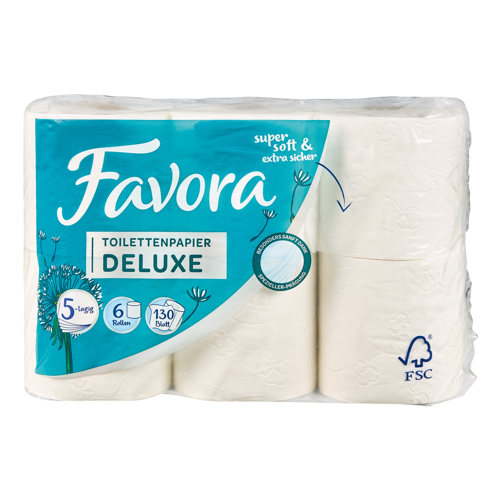 Favora Toilettenpapier samtweich 5 lagig 6 x 130 Blatt - Bild 1
