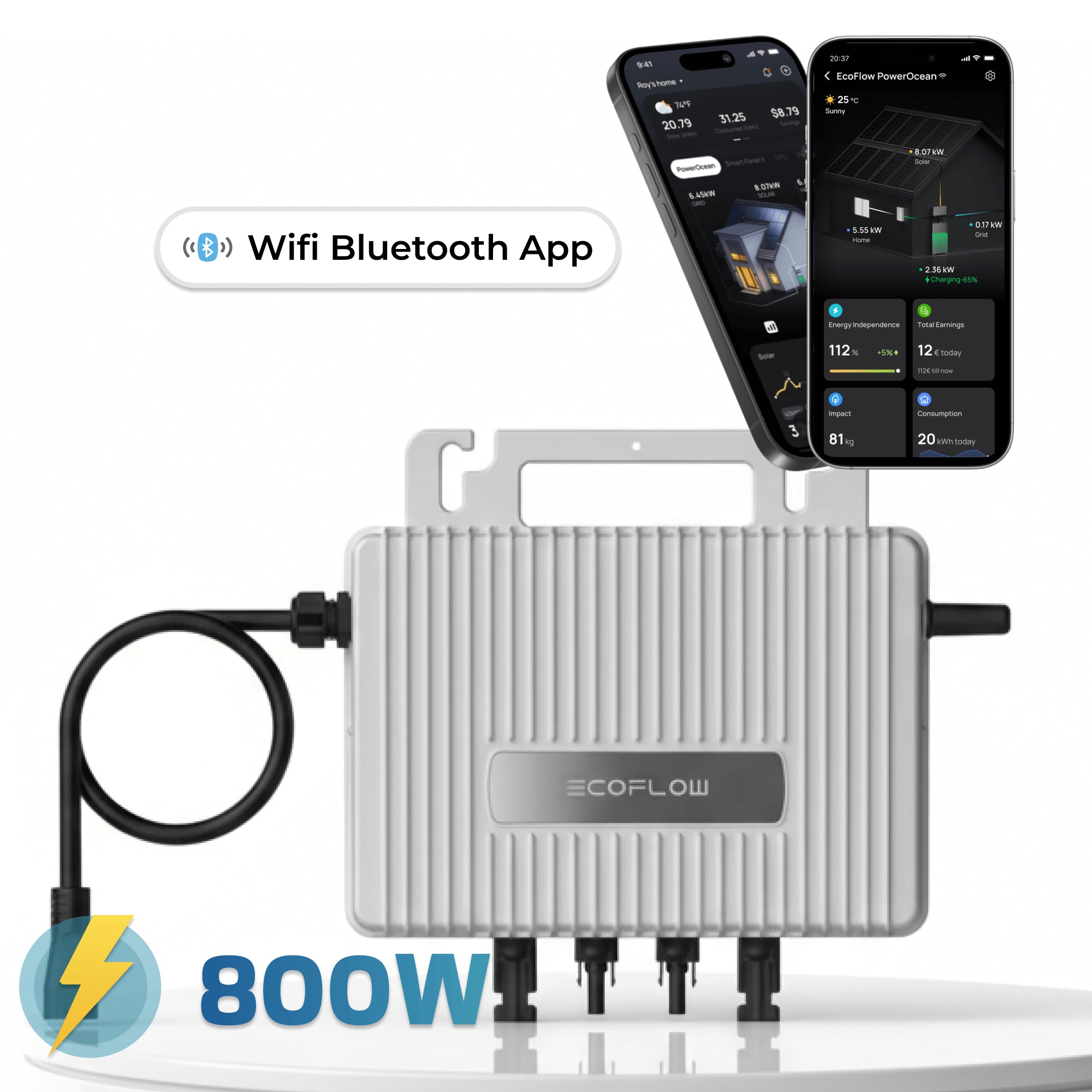 ECOFLOW Mikro-Wechselrichter 800 W EFStreamMI800W f&uuml;r Balkonkraftwerk, IP67 wetterfest, Plug-&-Play Installation, 2 MPPT, Bluetooth & WIFI, Micro Inverter - Bild 1