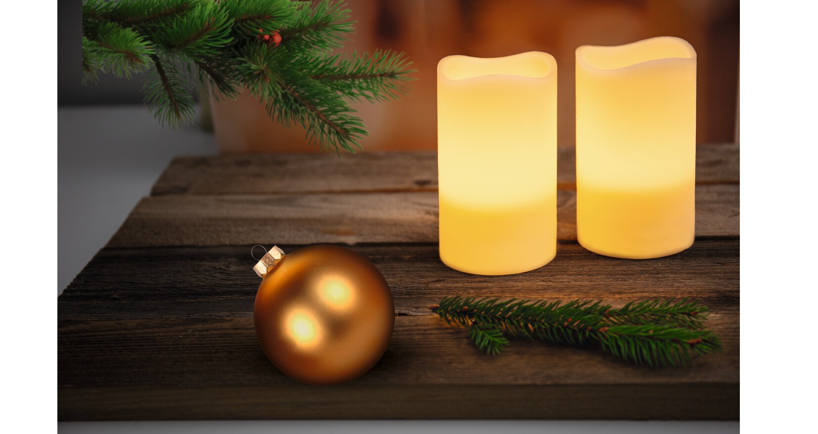 Dekor LED Stumpenkerze, 2er Pack - creme - Bild 1