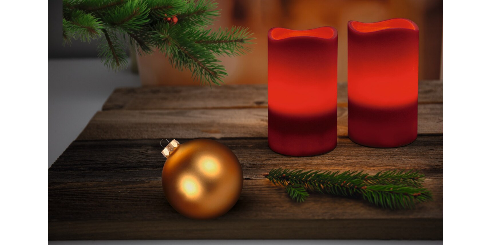 Dekor LED Stumpenkerze, 2er Pack -rot - Bild 1