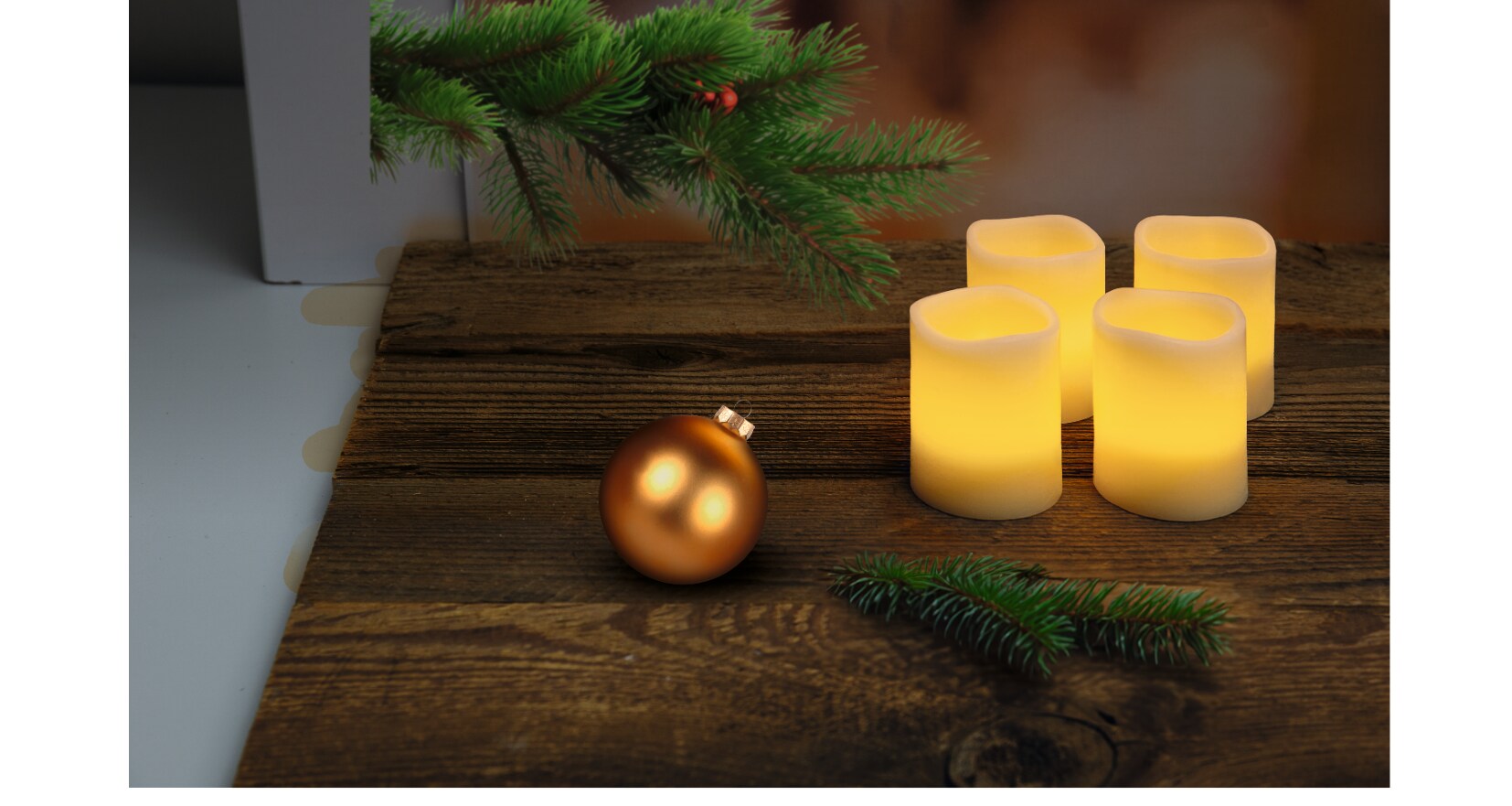 Dekor LED Stumpenkerze, 4er Pack - creme - Bild 1