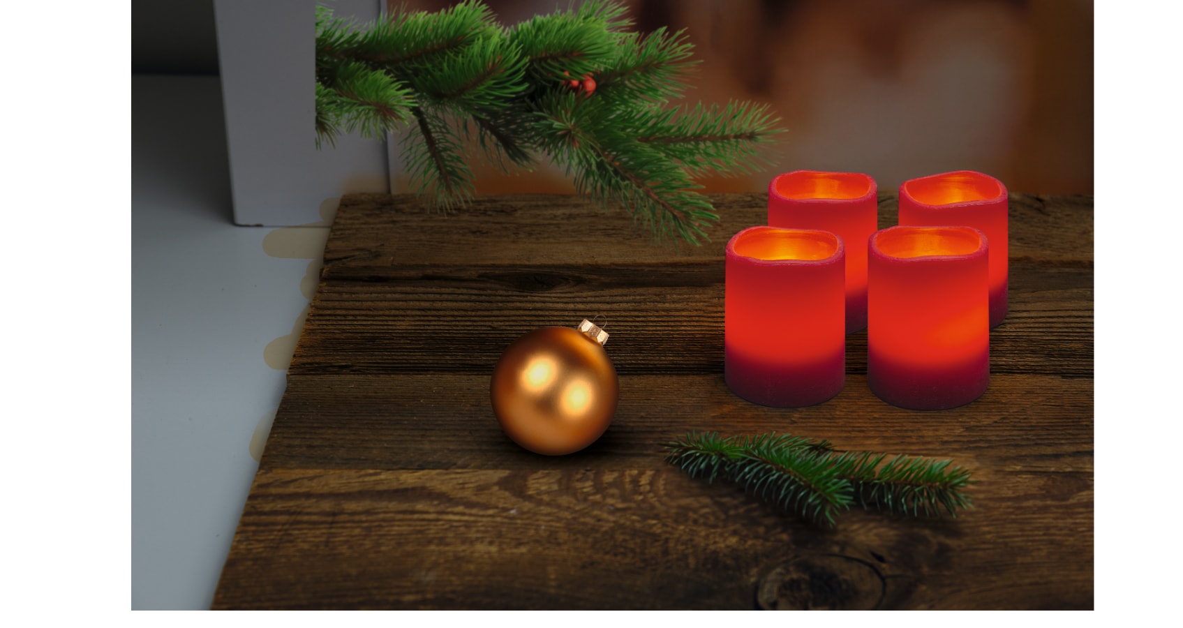 Dekor LED Stumpenkerze, 4er Pack - rot - Bild 1