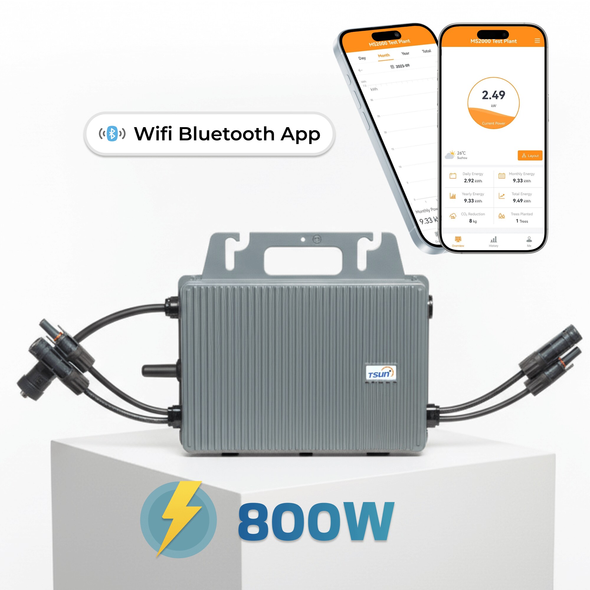 TSUN Mikro-Wechselrichter 800 W TSOL-MS800  f&uuml;r Balkonkraftwerk, IP67 wetterfest, Plug-&-Play Installation, 2 MPPT, Bluetooth & WIFI, Micro Inverter - Bild 1