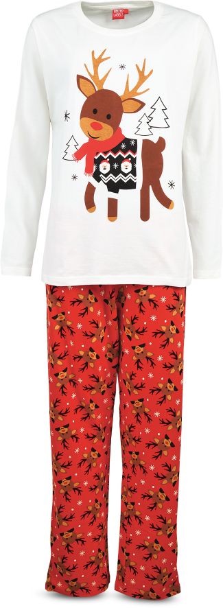 Damen und Herren Pyjama XMAS - Damen beige/rot Gr. M - Bild 1