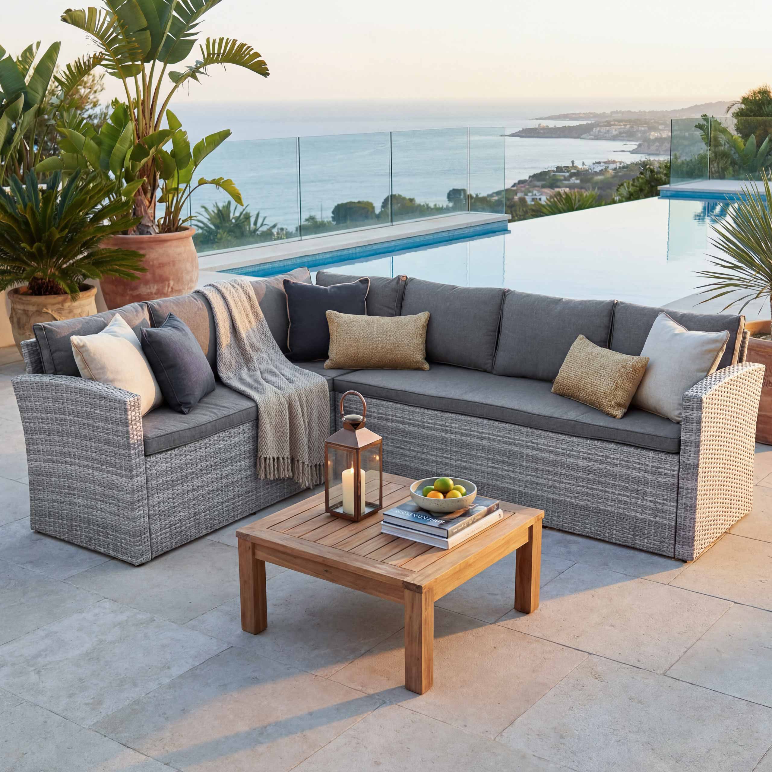 Poly-Rattan Sofa-Garnitur MCW-A29, zwei 3er-Sofas Gartengarnitur Lounge-Sofa Garten ~ hellgrau Kissen grau - Bild 1