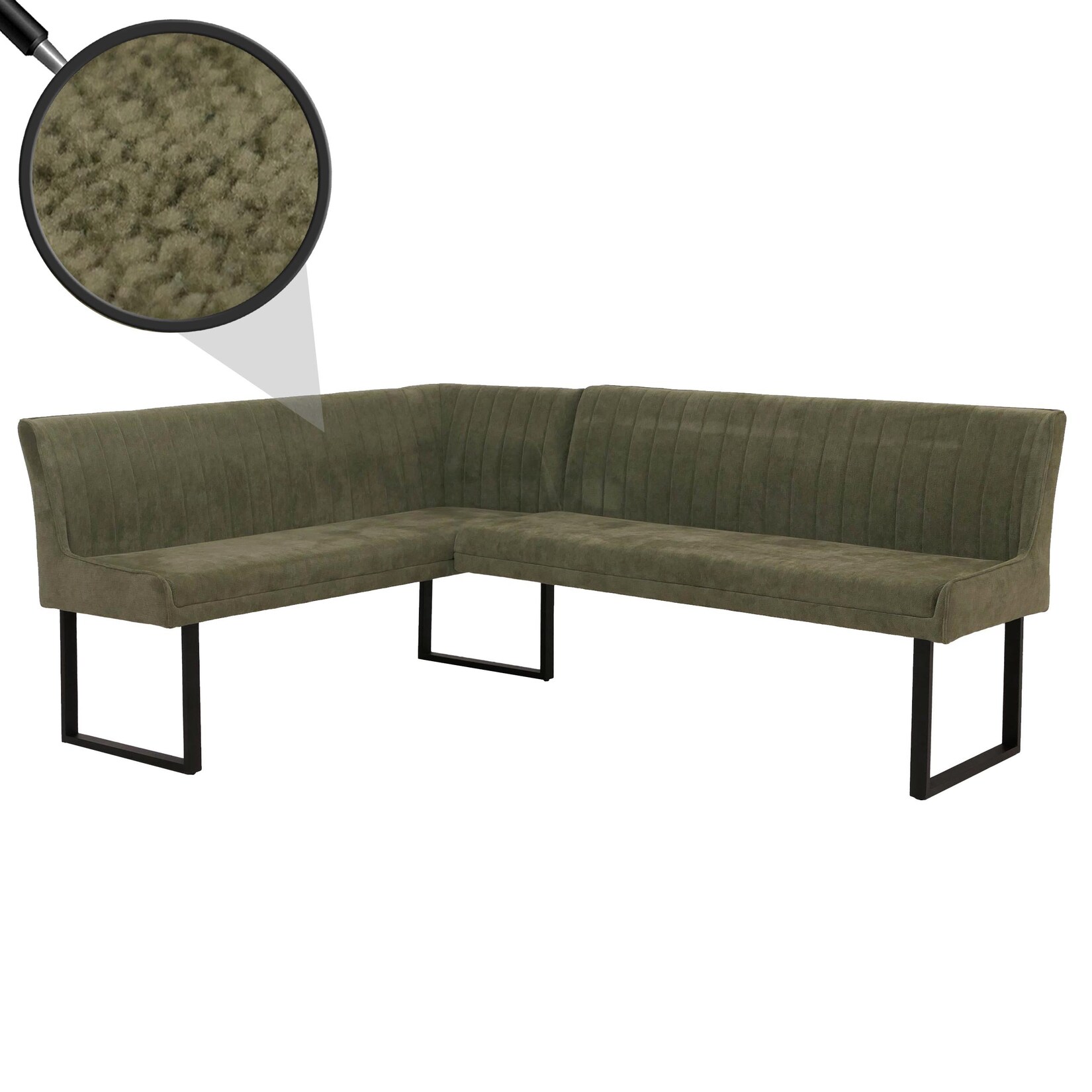Eckbank MCW-O82, Esszimmerbank Bank, (310g/m²) Chenille Stoff/Textil Metall 159x210cm ~ grün