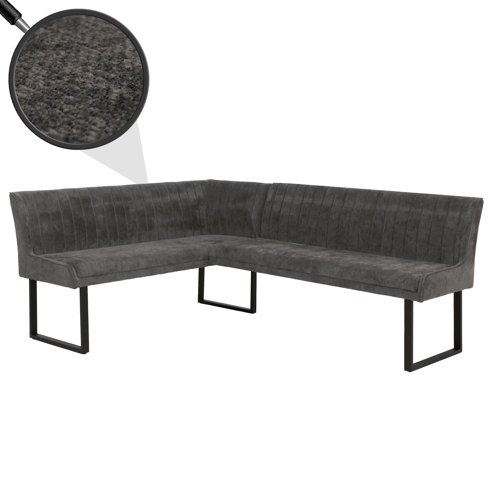 Eckbank MCW-O82, Esszimmerbank Bank, (310g/m²) Chenille Stoff/Textil Metall 159x210cm ~ dunkelgrau