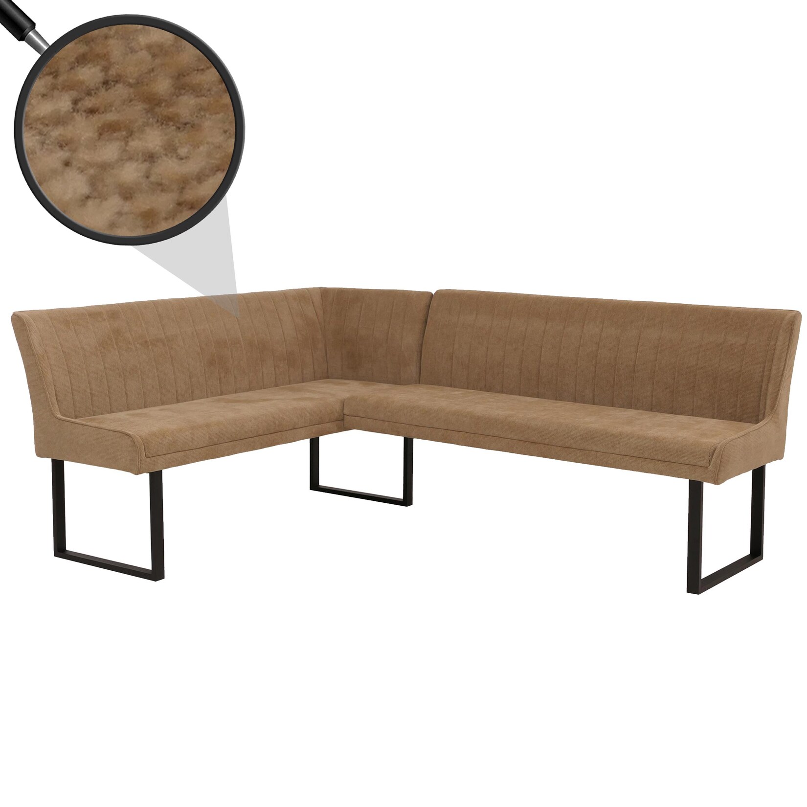 Eckbank MCW-O82, Esszimmerbank Bank, Öko-Tex (310g/m²) Chenille Stoff/Textil Metall 159x210cm ~ hellbraun | 04057651793801