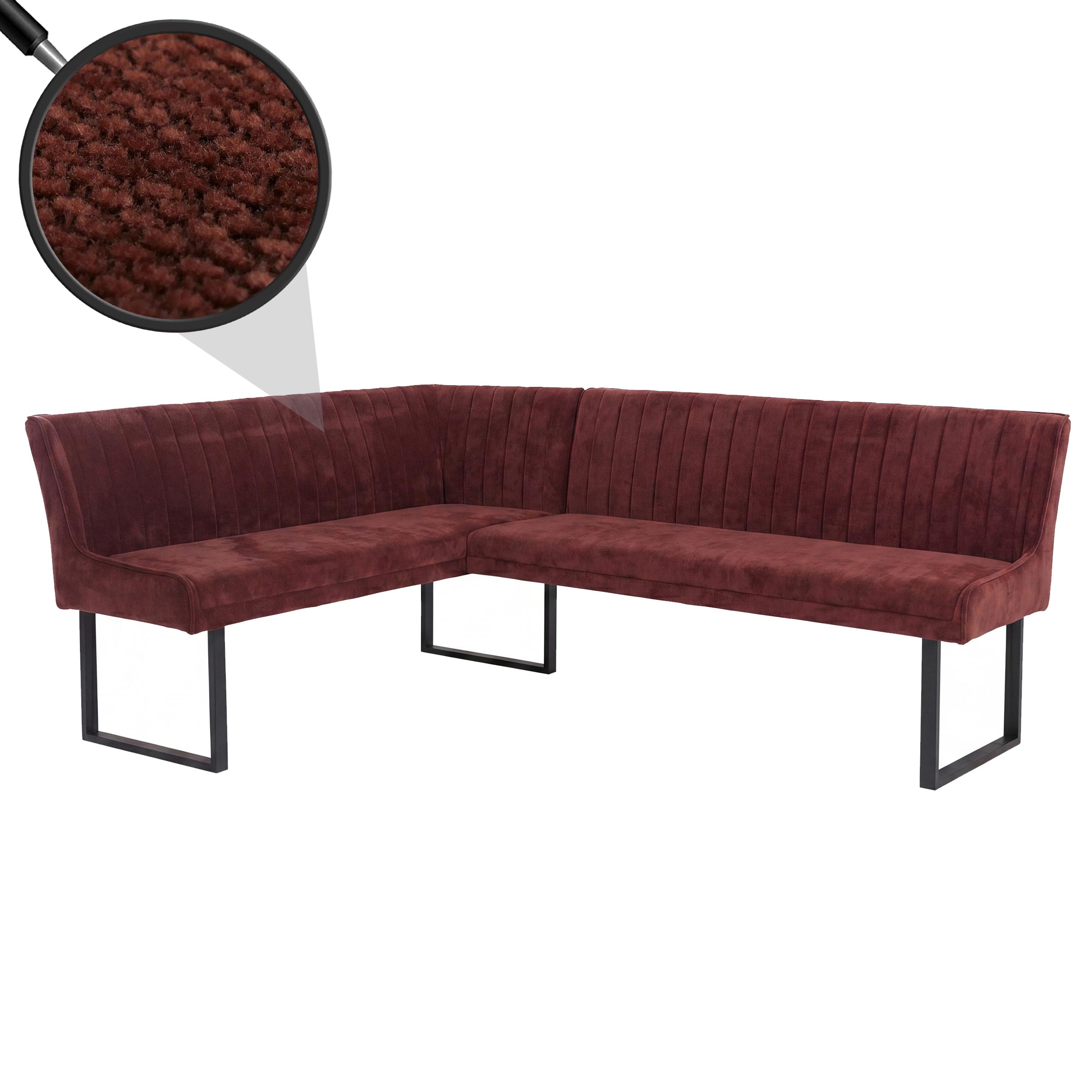 Eckbank MCW-O82, Esszimmerbank Bank, &Ouml;ko-Tex (310g/m&sup2;) Chenille Stoff/Textil Metall 159x210cm ~ rot - Bild 1