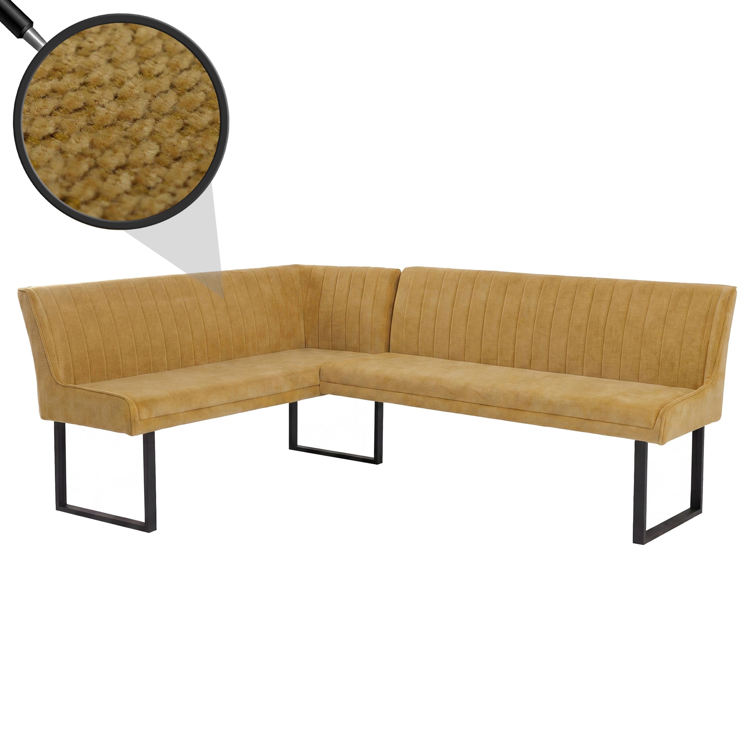 Eckbank MCW-O82, Esszimmerbank Bank, &Ouml;ko-Tex (310g/m&sup2;) Chenille Stoff/Textil Metall 159x210cm ~ senfgelb - Bild 1