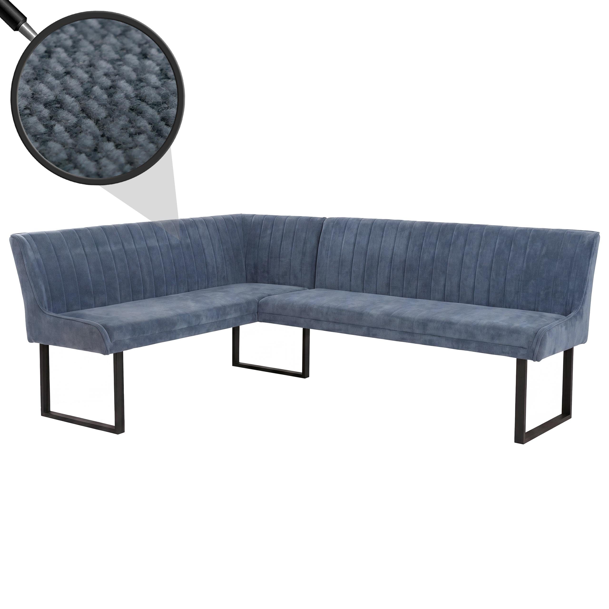 Eckbank MCW-O82, Esszimmerbank Bank, &Ouml;ko-Tex (310g/m&sup2;) Chenille Stoff/Textil Metall 159x210cm ~ blau - Bild 1