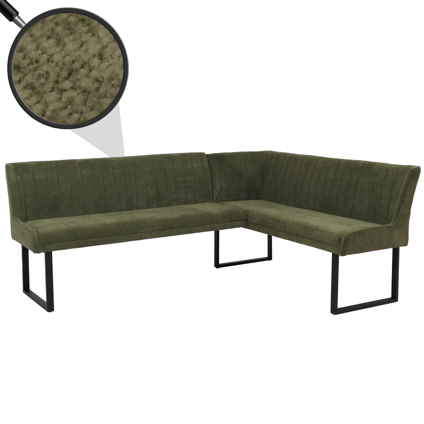 Eckbank MCW-O82, Esszimmerbank Bank, (310g/m²) Chenille Stoff/Textil Metall 159x210cm ~ grün