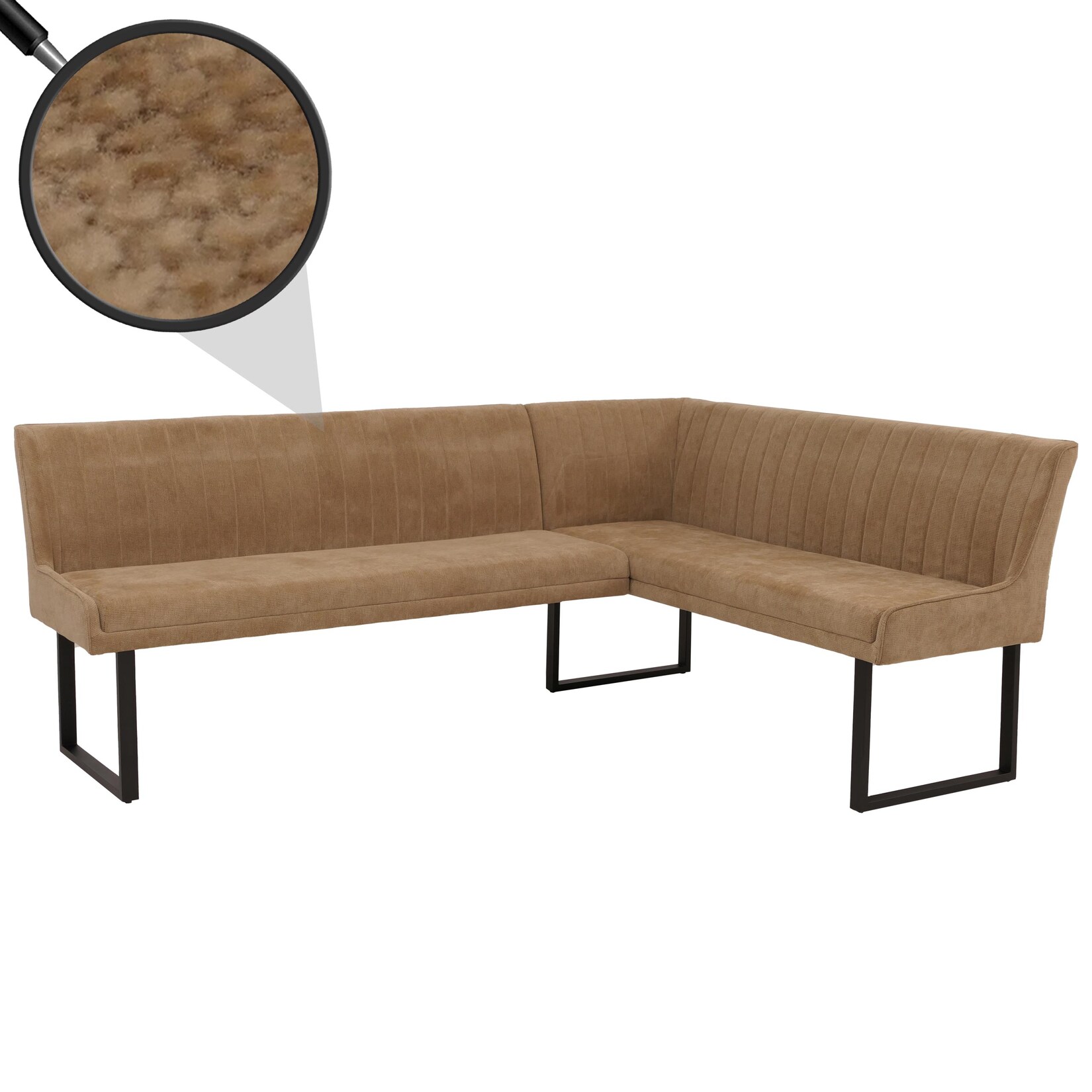 Eckbank MCW-O82, Esszimmerbank Bank, (310g/m²) Chenille Stoff/Textil Metall 159x210cm ~ braun