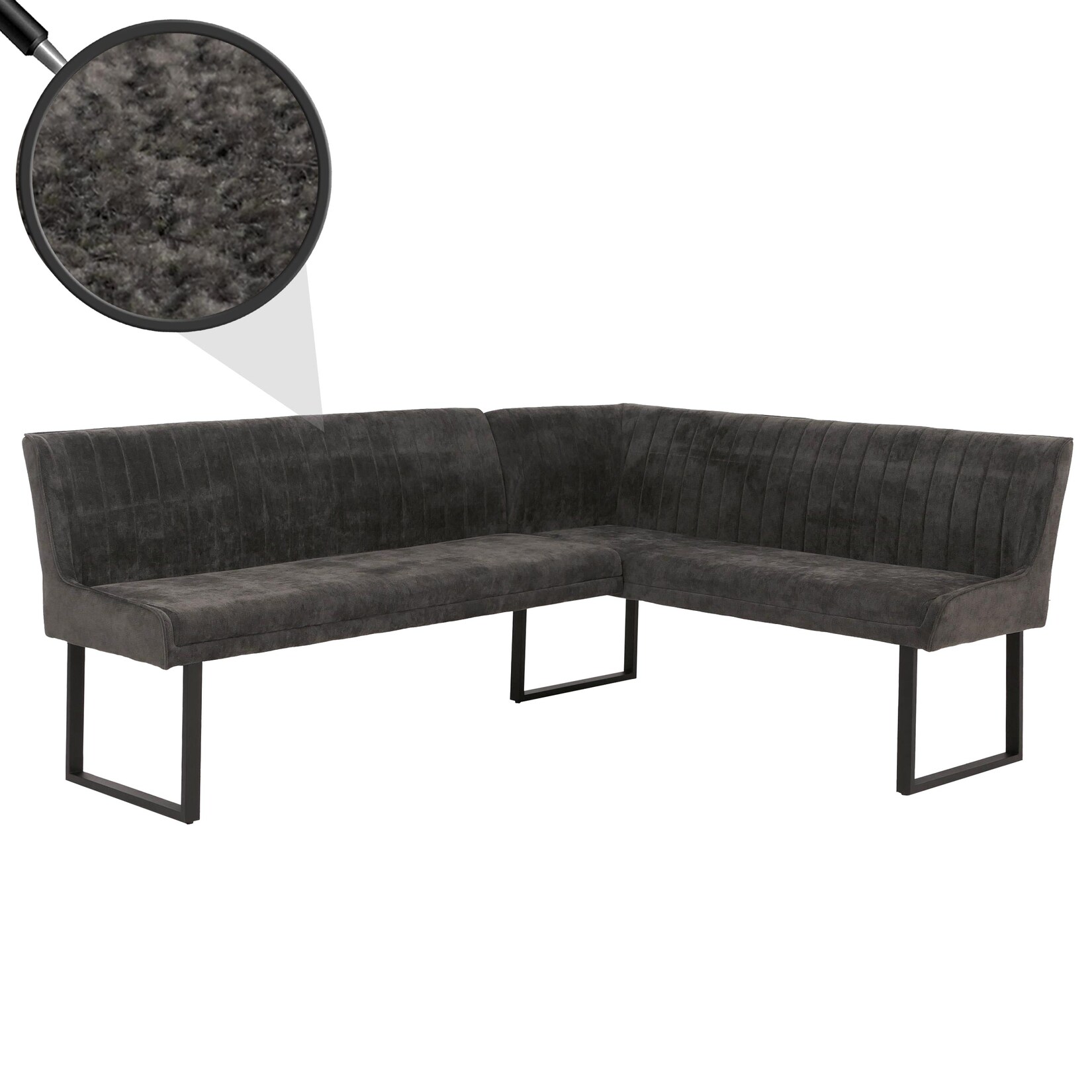 Eckbank MCW-O82, Esszimmerbank Bank, (310g/m²) Chenille Stoff/Textil Metall 159x210cm ~ dunkelgrau