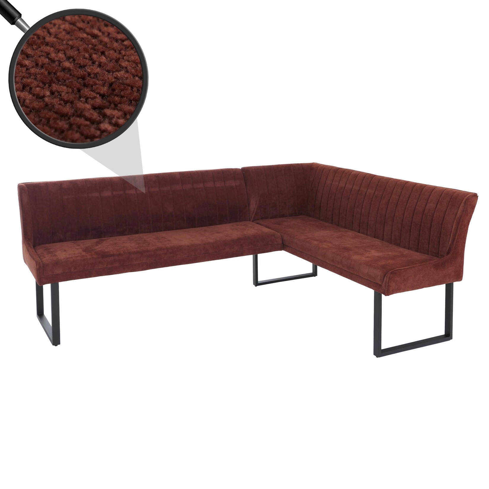 Eckbank MCW-O82, Esszimmerbank Bank, (310g/m²) Chenille Stoff/Textil Metall 210x159cm ~ rot