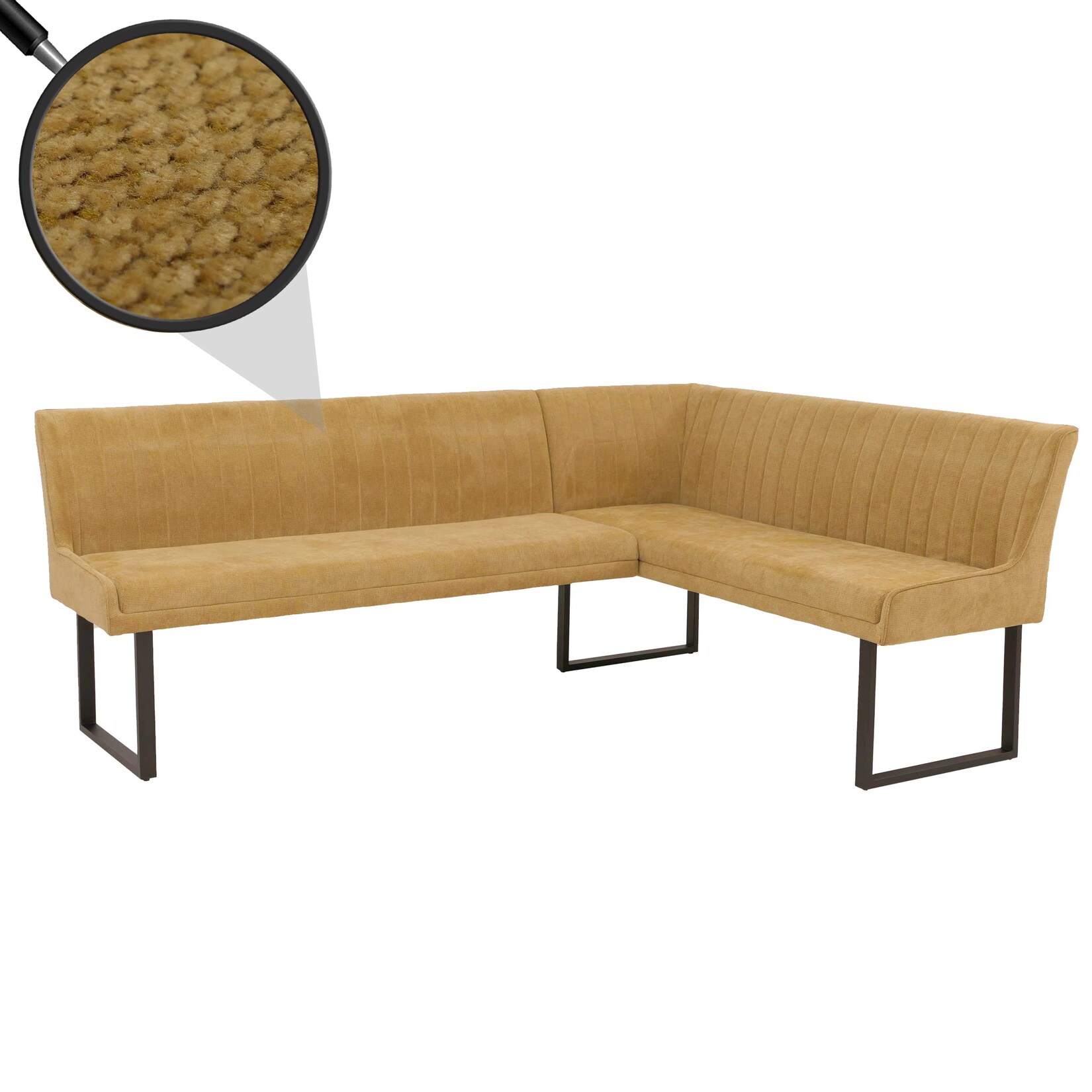 Eckbank MCW-O82, Esszimmerbank Bank, (310g/m²) Chenille Stoff/Textil Metall 210x159cm ~ senfgelb