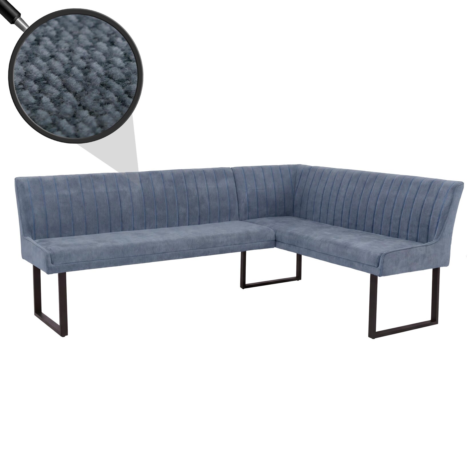 Eckbank MCW-O82, Esszimmerbank Bank, (310g/m²) Chenille Stoff/Textil Metall 210x159cm ~ blau