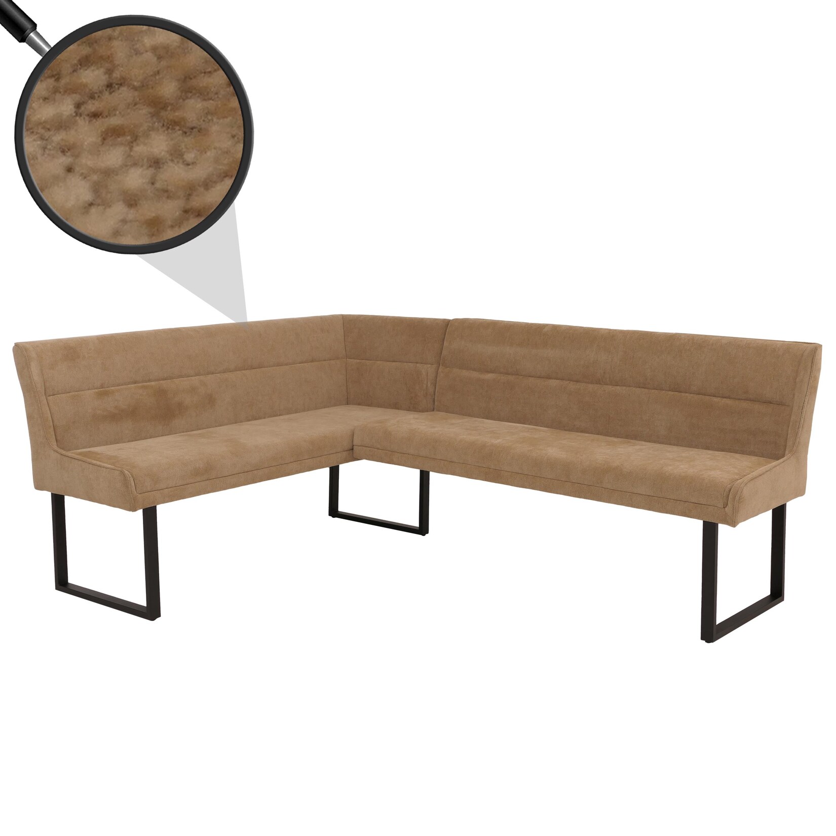 Eckbank MCW-O81, Esszimmerbank Bank, (310g/m²) Chenille Stoff/Textil Metall 159x210cm ~ hellbraun