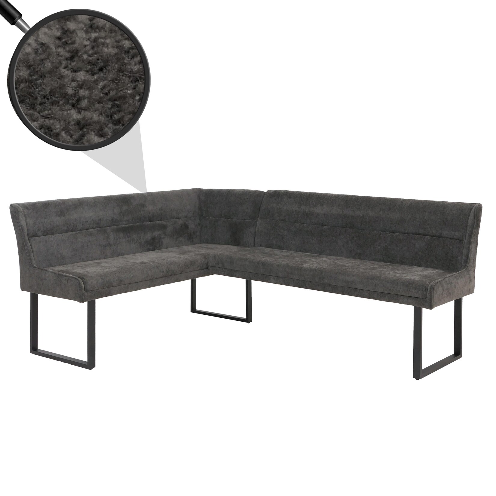 Eckbank MCW-O81, Esszimmerbank Bank, (310g/m²) Chenille Stoff/Textil Metall 159x210cm ~ dunkelgrau