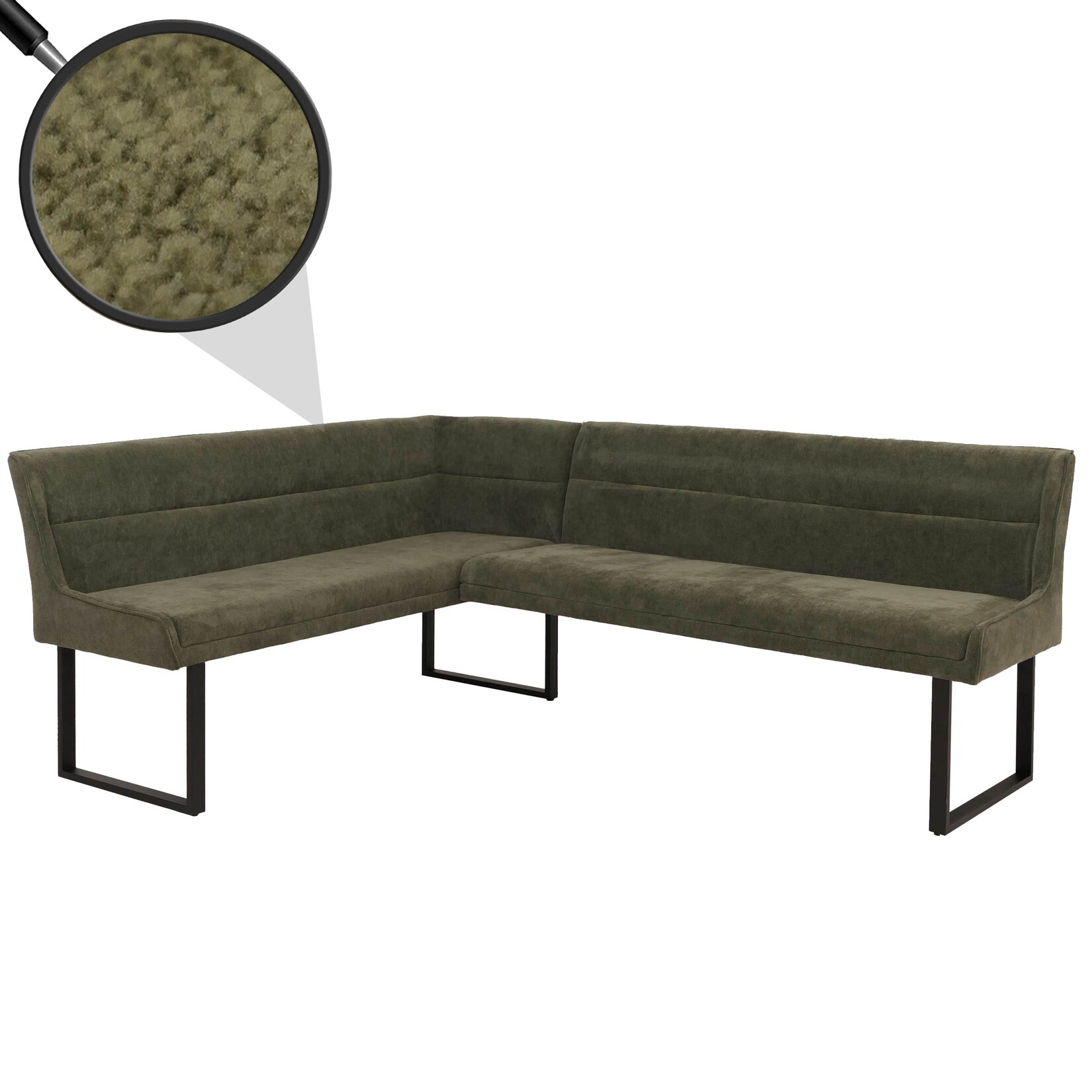 Eckbank MCW-O81, Esszimmerbank Bank, (310g/m²) Chenille Stoff/Textil Metall 159x210cm ~ grün