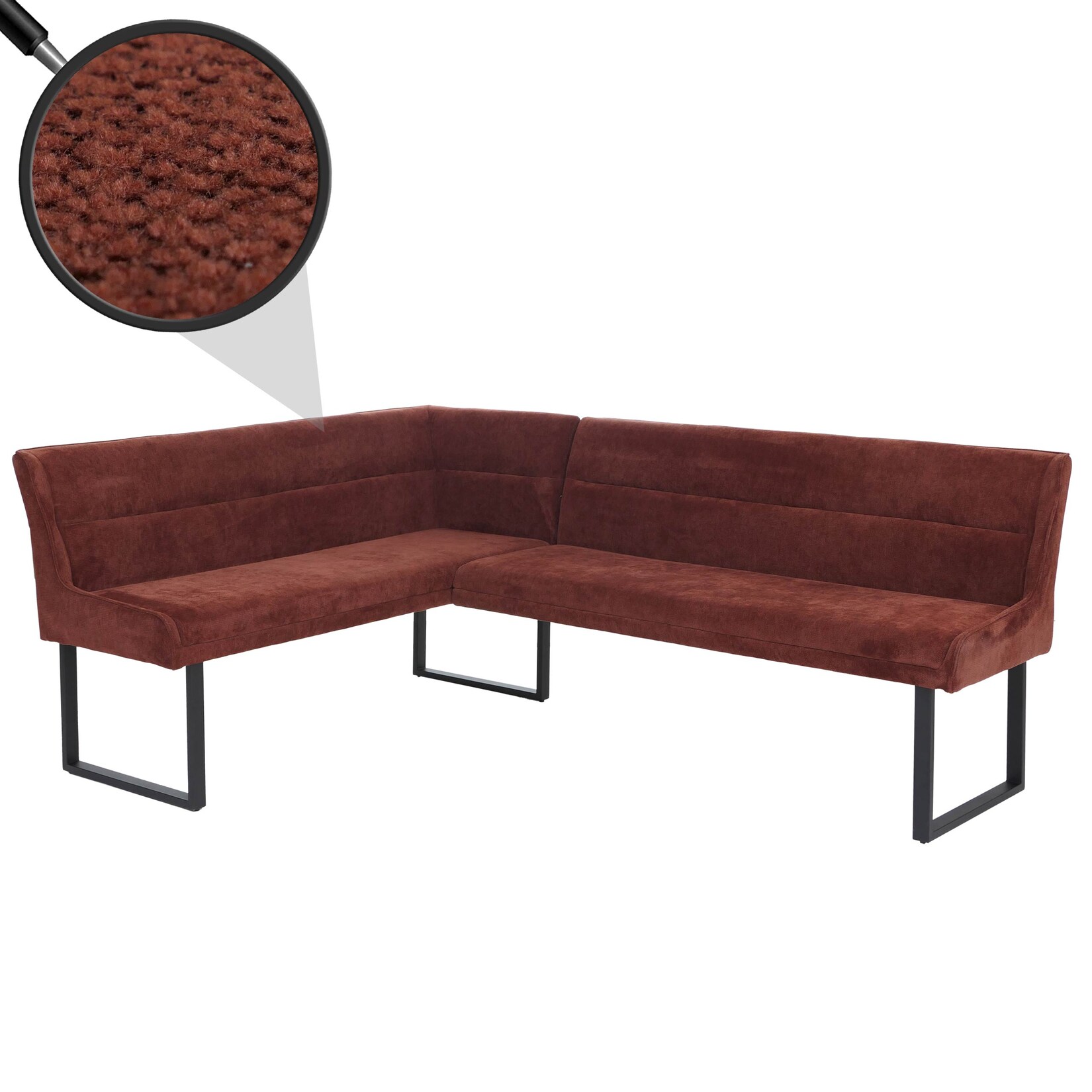 Eckbank MCW-O81, Esszimmerbank Bank, (310g/m²) Chenille Stoff/Textil Metall 159x210cm ~ rot