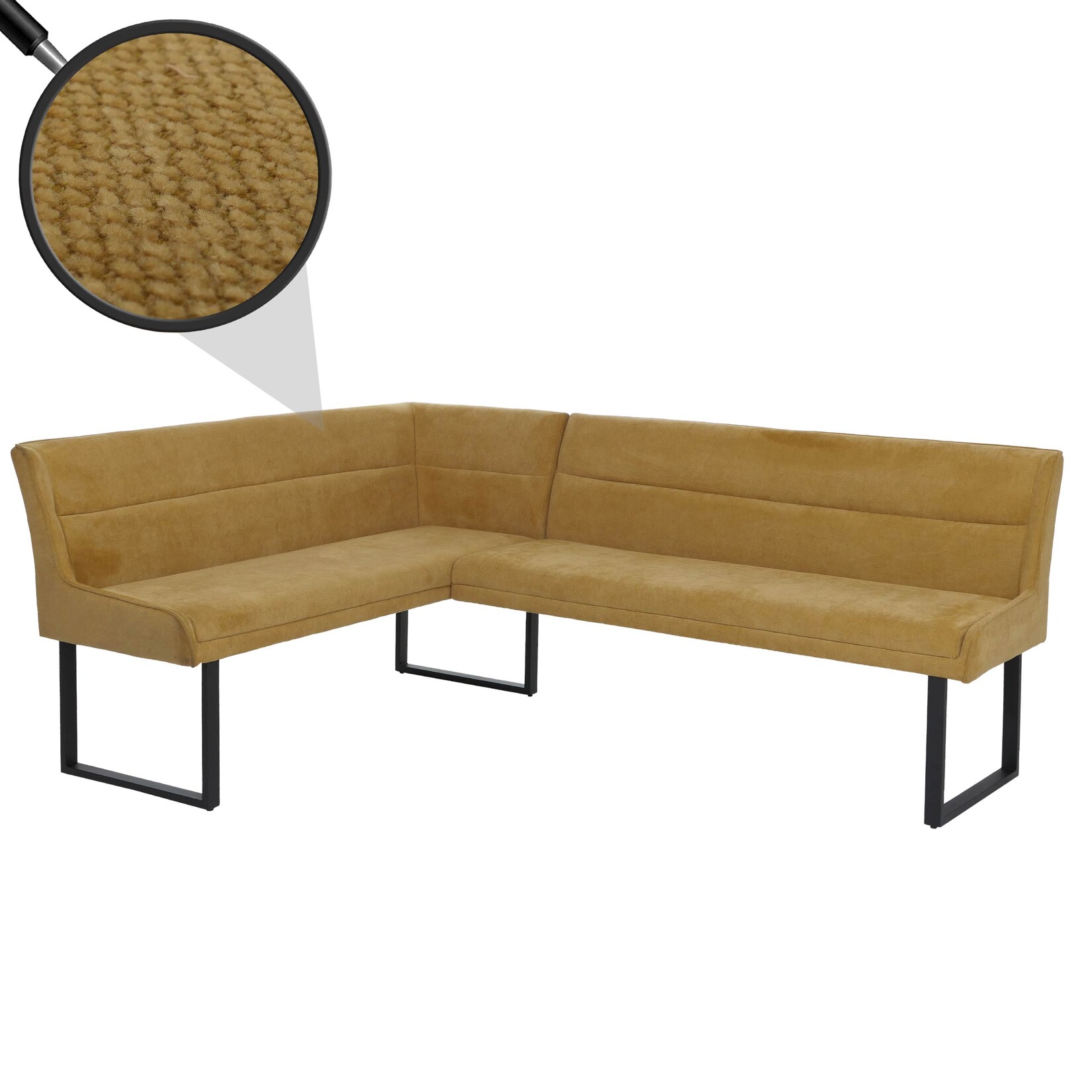 Eckbank MCW-O81, Esszimmerbank Bank, (310g/m²) Chenille Stoff/Textil Metall 159x210cm ~ senfgelb