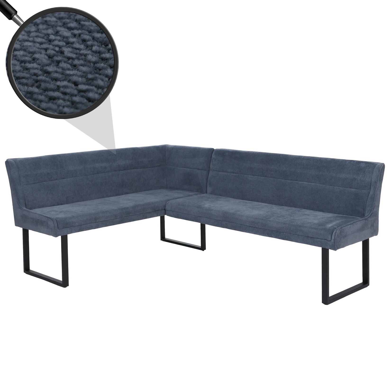 Eckbank MCW-O81, Esszimmerbank Bank, (310g/m²) Chenille Stoff/Textil Metall 159x210cm ~ blau