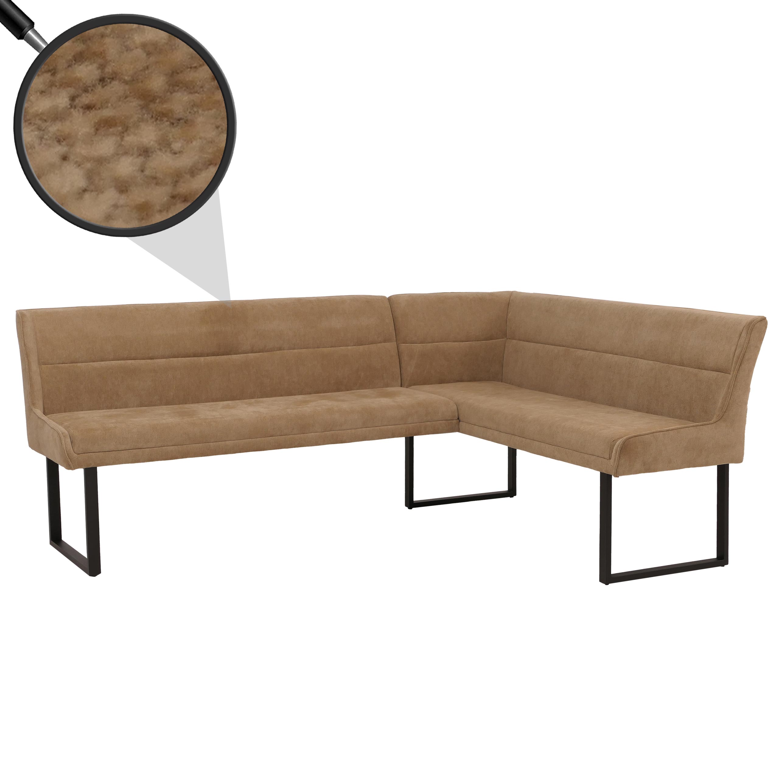 Eckbank MCW-O81, Esszimmerbank Bank, &Ouml;ko-Tex (310g/m&sup2;) Chenille Stoff/Textil Metall 210x159 ~ hellbraun - Bild 1