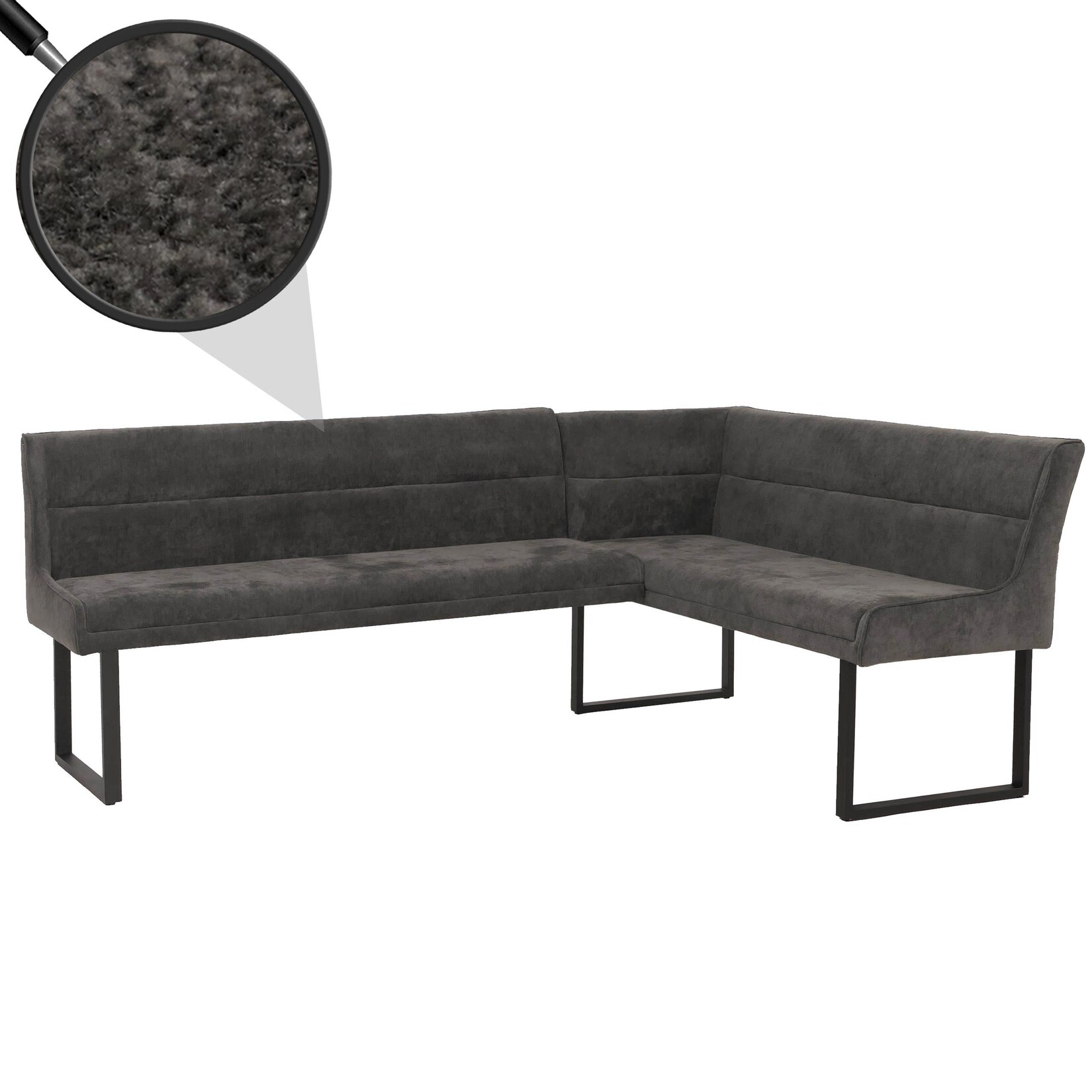 Eckbank MCW-O81, Esszimmerbank Bank, (310g/m²) Chenille Stoff/Textil Metall 210x159 ~ dunkelgrau