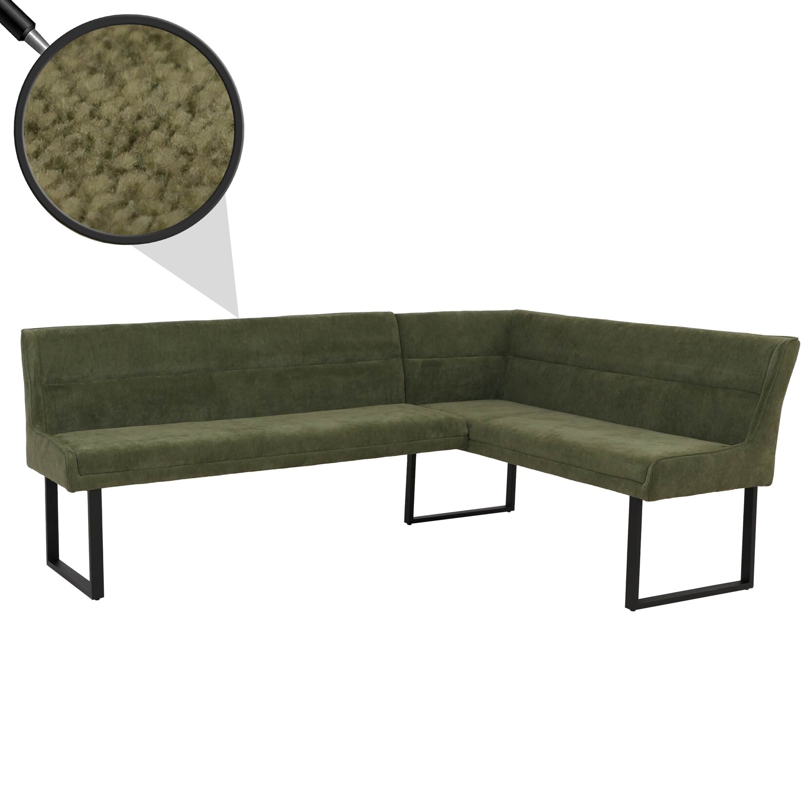 Eckbank MCW-O81, Esszimmerbank Bank, (310g/m²) Chenille Stoff/Textil Metall 210x159 ~ grün