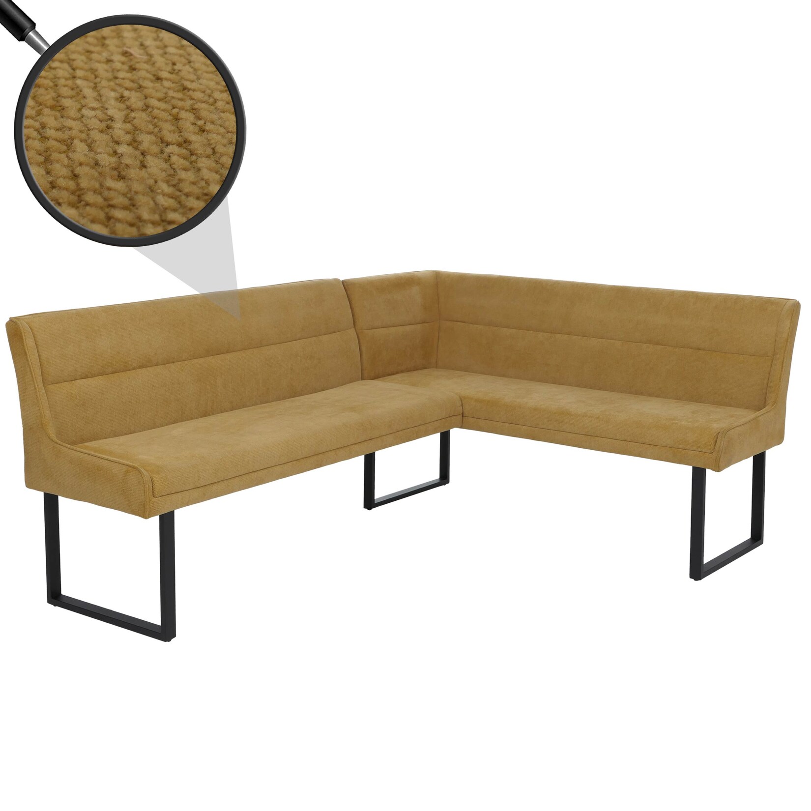 Eckbank MCW-O81, Esszimmerbank Bank, (310g/m²) Chenille Stoff/Textil Metall 210x159cm ~ senfgelb