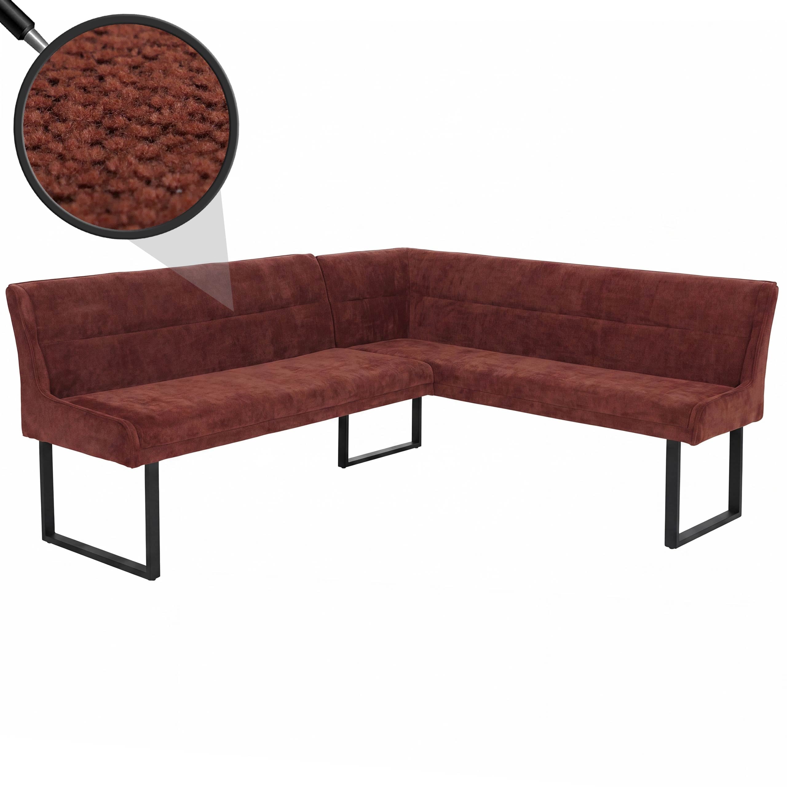 Eckbank MCW-O81, Esszimmerbank Bank, &Ouml;ko-Tex (310g/m&sup2;) Chenille Stoff/Textil Metall 210x159cm ~ rot - Bild 1