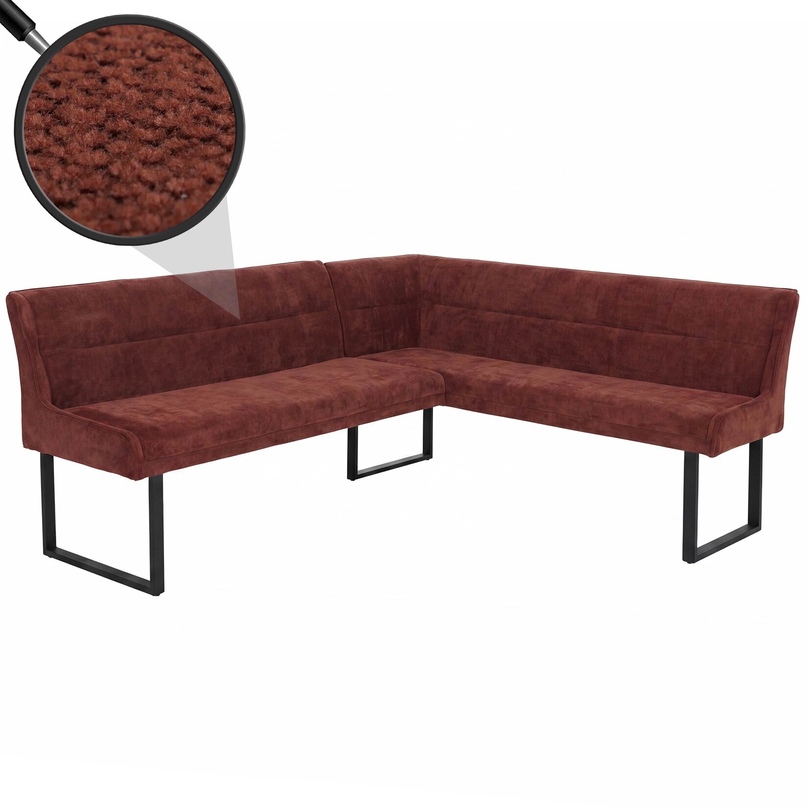 Eckbank MCW-O81, Esszimmerbank Bank, (310g/m²) Chenille Stoff/Textil Metall 210x159cm ~ rot
