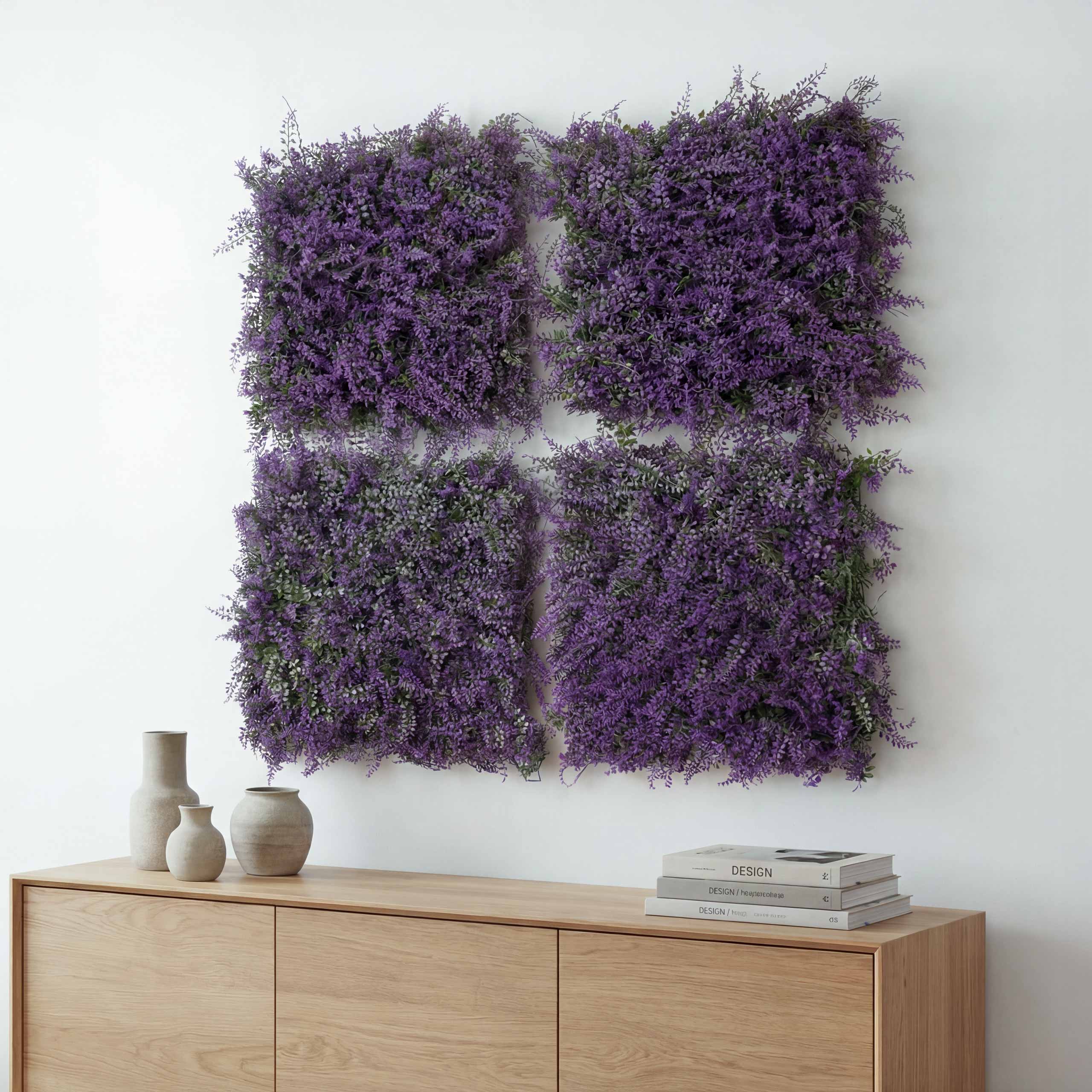 Wandpaneel MCW-O95, Pflanzenwand Wanddeko Kunstpflanze, In-/Outdoor, 4x je 50x50cm = 1m&sup2; ~ Bl&auml;tter lila/gr&uuml;n - Bild 1
