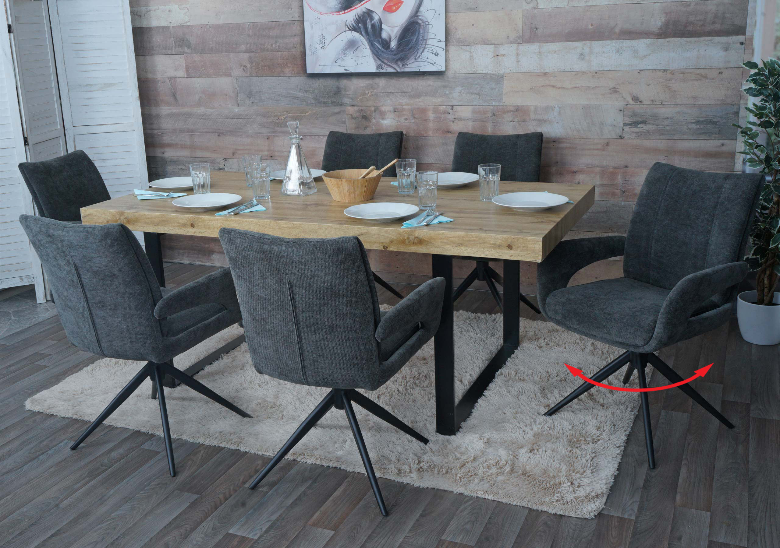 6er-Set Esszimmerstuhl MCW-O78, K&uuml;chenstuhl, drehbar Auto-Return, Stoff/Textil Chenille (310g/m&sup2;) &Ouml;ko-Tex ~ dunkelgrau - Bild 1