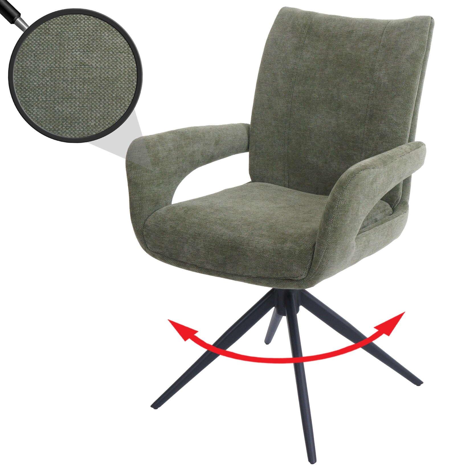 Esszimmerstuhl MCW-O78, Küchenstuhl Stuhl, drehbar Auto-Return, Stoff/Textil Chenille (310g/m²) Öko-Tex ~ grün