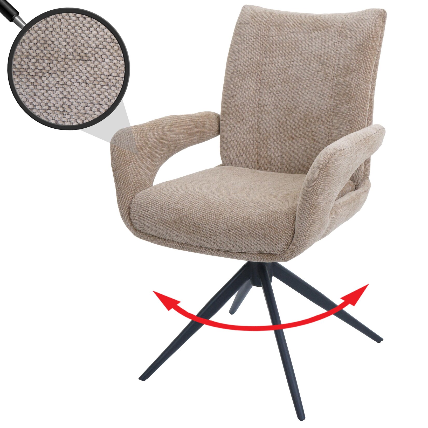 Esszimmerstuhl MCW-O78, Küchenstuhl Stuhl, drehbar Auto-Return, Stoff/Textil Chenille (310g/m²) Öko-Tex ~ hellbraun