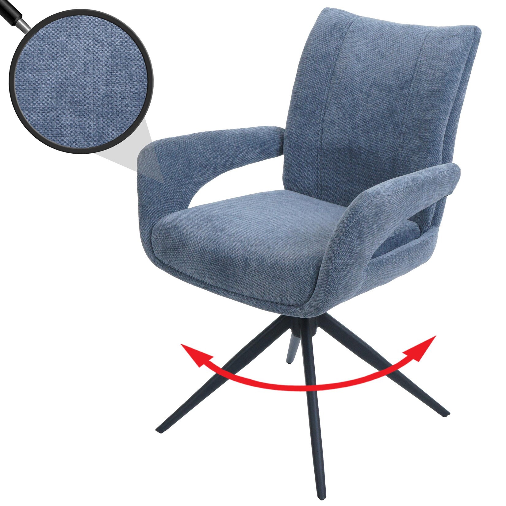Esszimmerstuhl MCW-O78, Küchenstuhl Stuhl, drehbar Auto-Return, Stoff/Textil Chenille (310g/m²) Öko-Tex ~ graublau