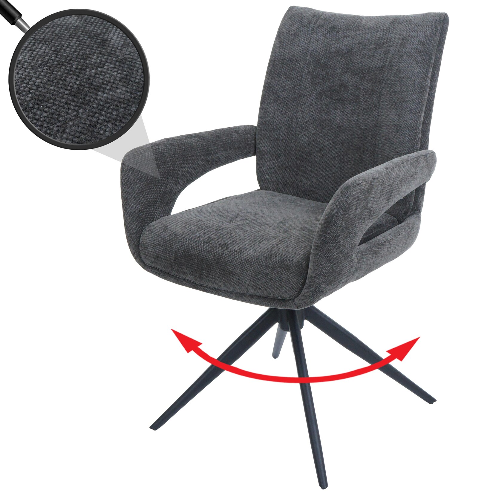 Esszimmerstuhl MCW-O78, Küchenstuhl Stuhl, drehbar Auto-Return, Stoff/Textil Chenille (310g/m²) Öko-Tex ~ dunkelgrau