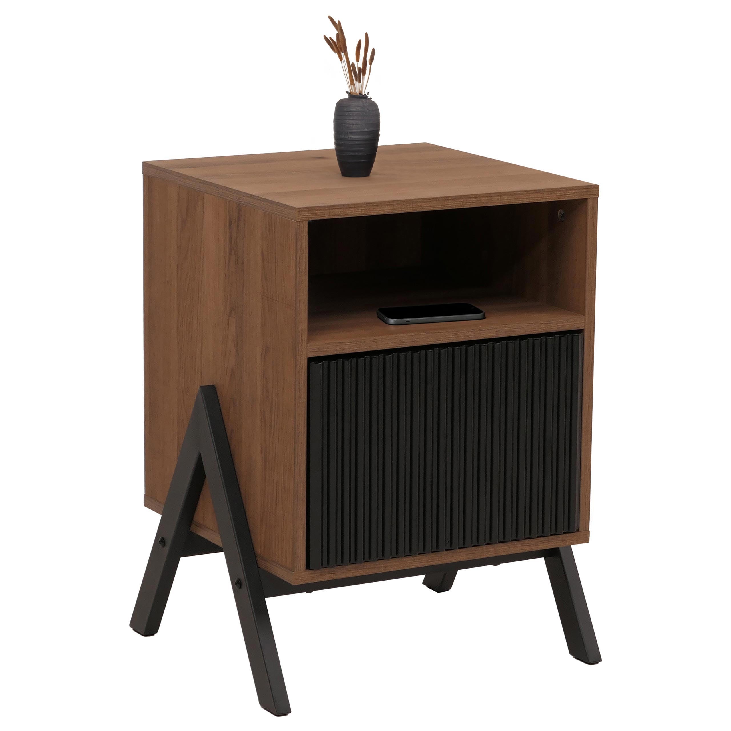 Nachttisch MCW-O40, Kommode Beistelltisch Nachtschrank Schrank, Schublade MDF Metall Melamin 59x40x40cm ~ natur - Bild 1