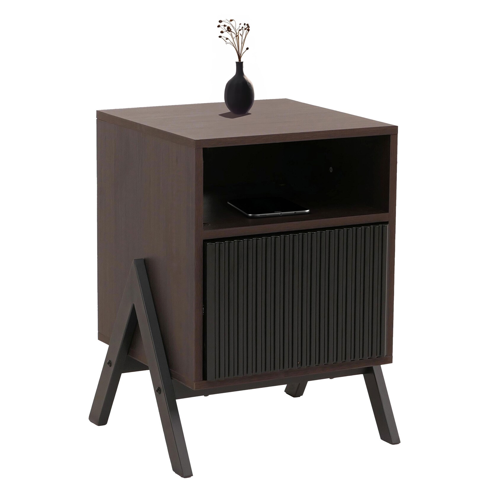 Nachttisch MCW-O40, Kommode Beistelltisch Nachtschrank Schrank, Schublade MDF Metall Melamin 59x40x40cm ~ Walnuss-Optik