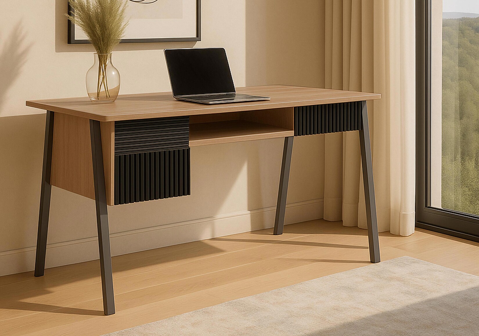 Schreibtisch MCW-O40, Bürotisch Computertisch, MDF Metall Melamin 78x120x60cm ~ natur
