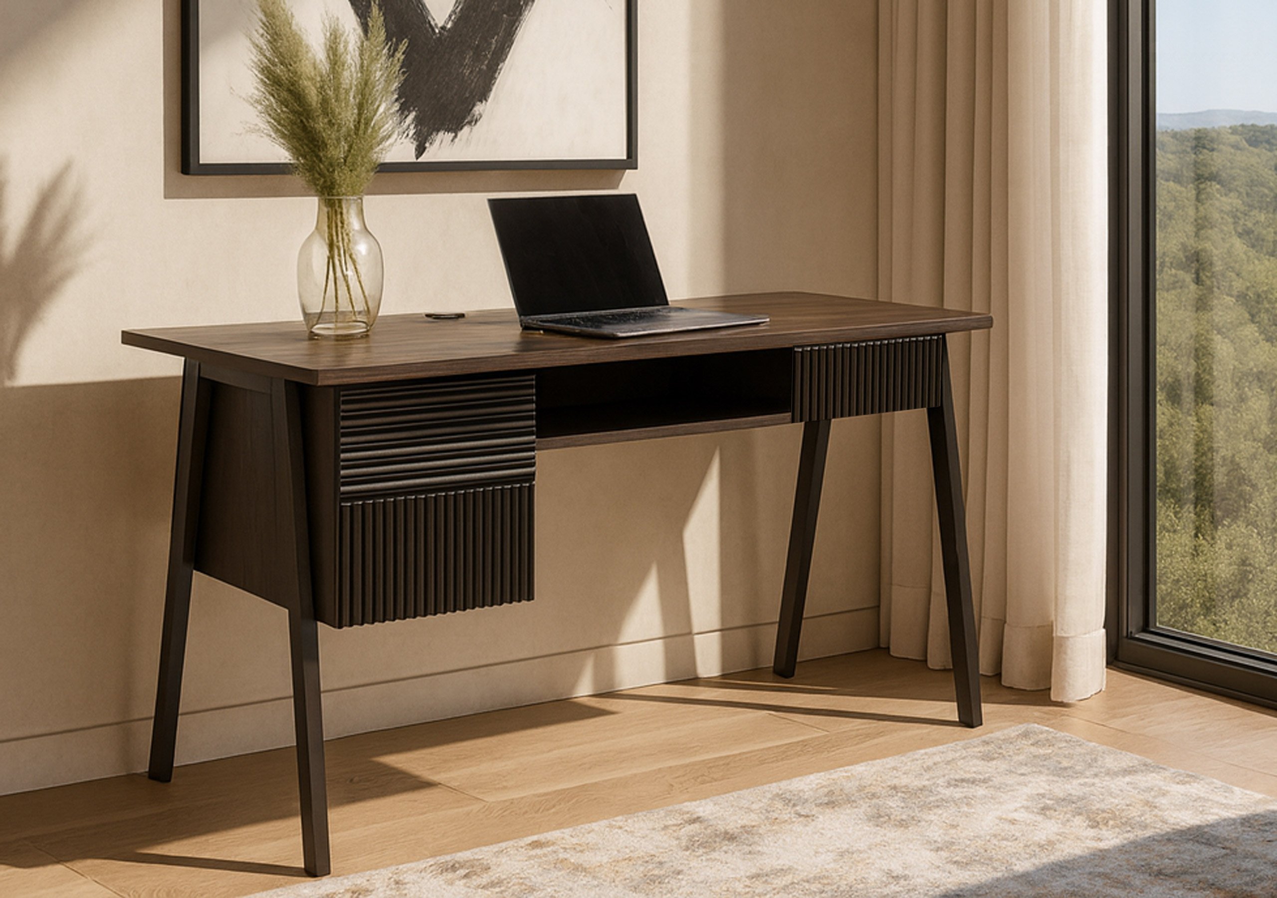 Schreibtisch MCW-O40, B&uuml;rotisch Computertisch, MDF Metall Melamin 78x120x60cm ~ Walnuss-Optik - Bild 1