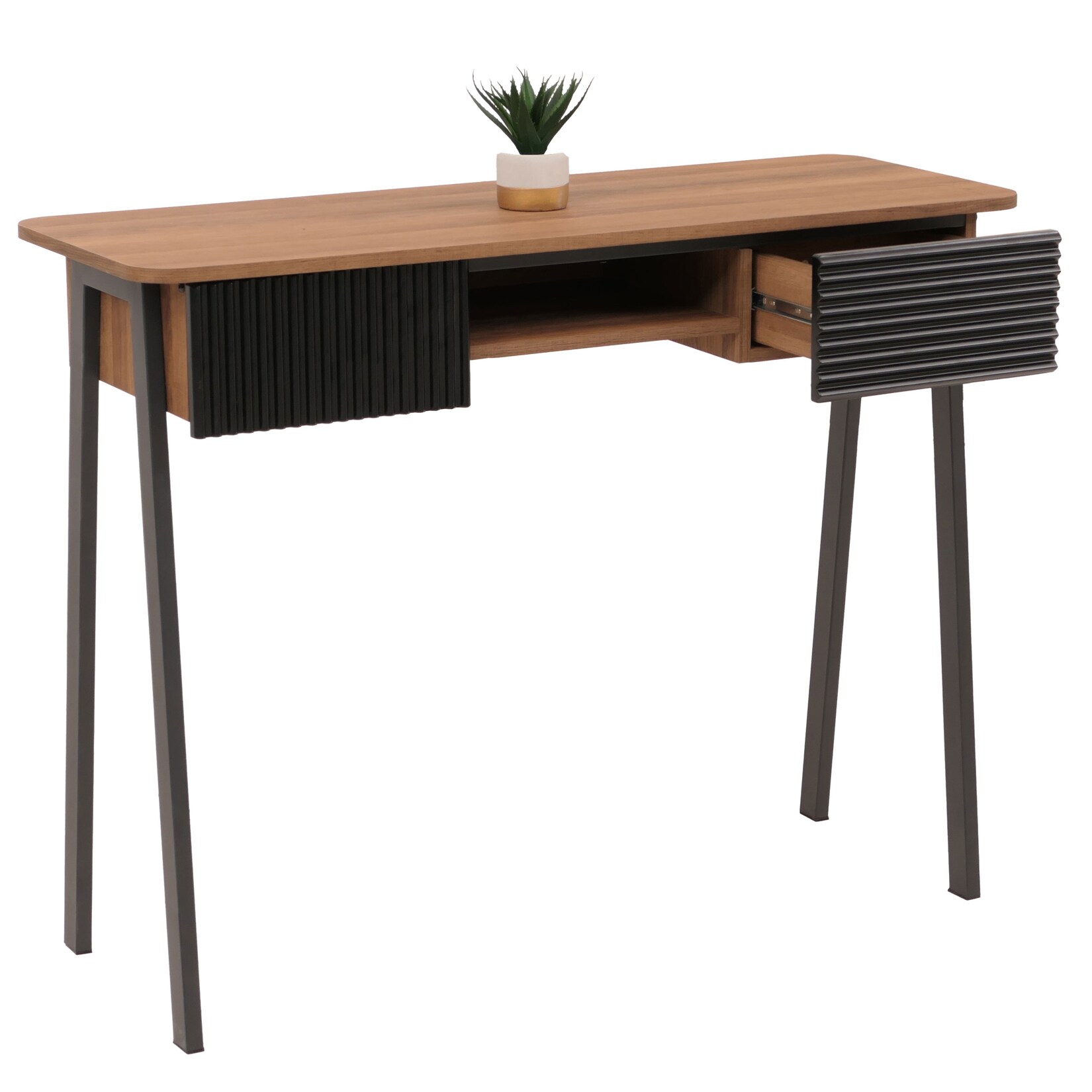 Konsolentisch MCW-O40, Telefontisch Flur-/Beistelltisch, Ablage Schublade MDF Melamin Metall 88x110x40cm ~ natur
