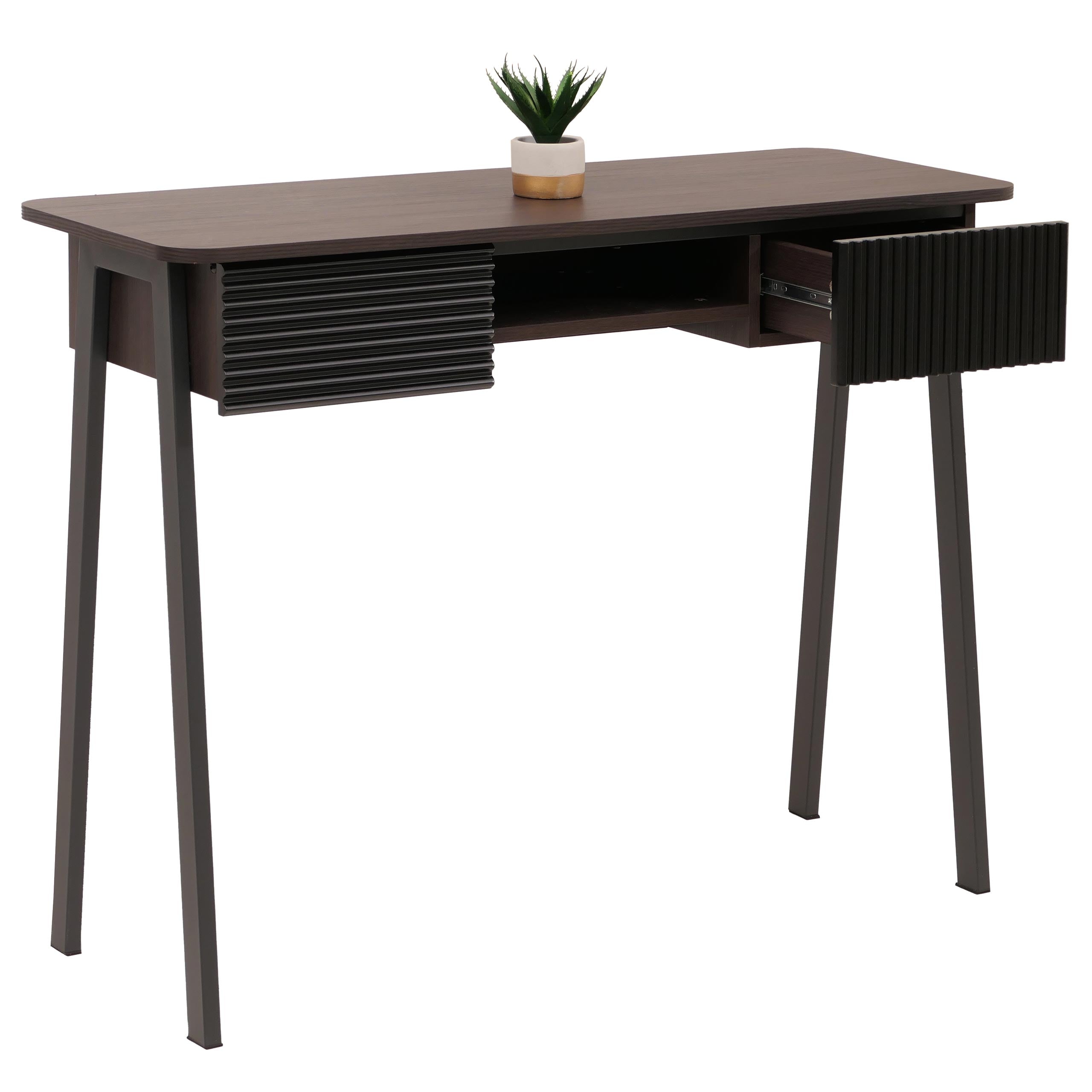 Konsolentisch MCW-O40, Telefontisch Flur-/Beistelltisch, Ablage Schublade MDF Melamin Metall 88x110x40cm ~ Walnuss-Optik - Bild 1