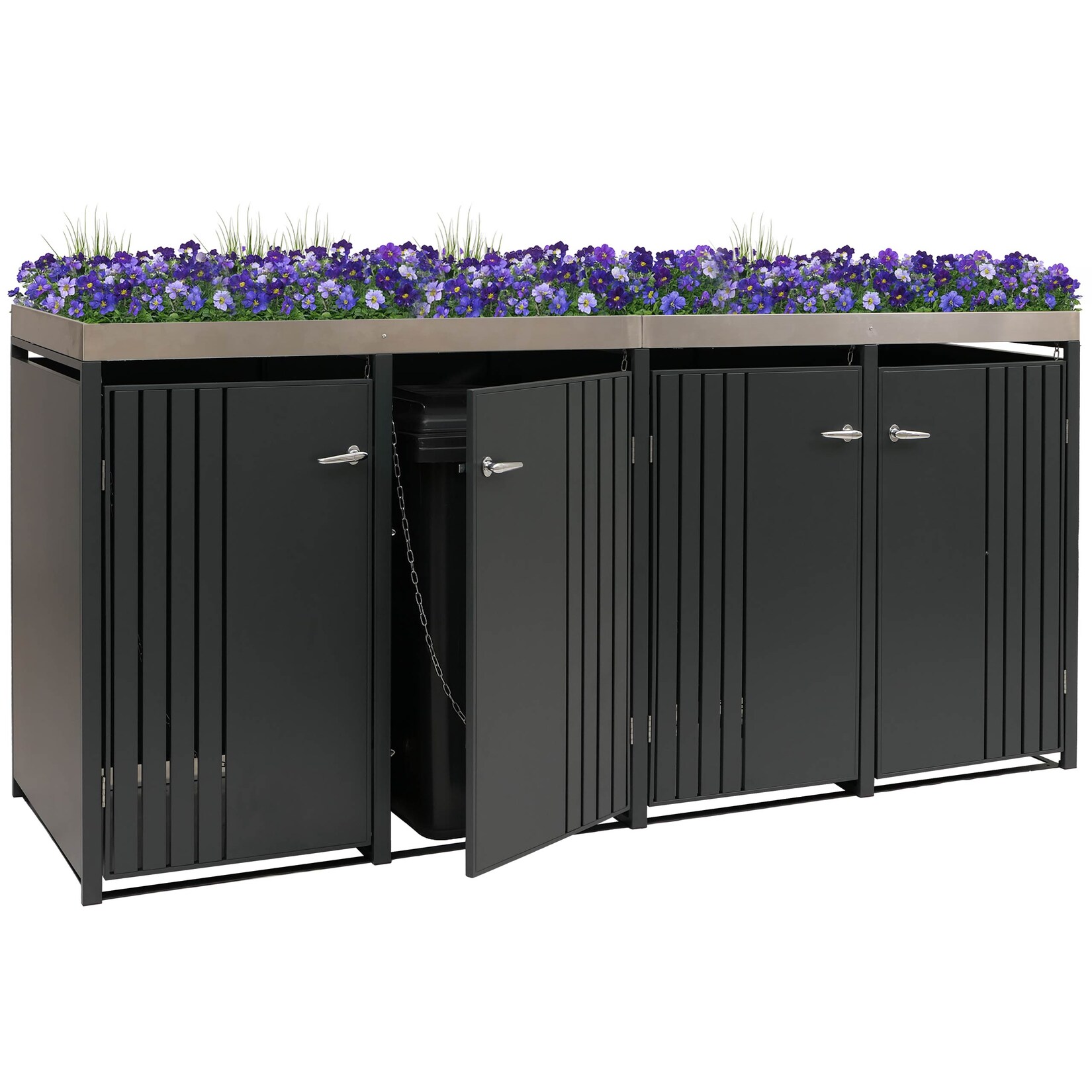 4er-Mülltonnenverkleidung MCW-O67, Mülltonnenbox mit Pflanzkasten, Metall 125x260x84cm 95kg ~ anthrazit